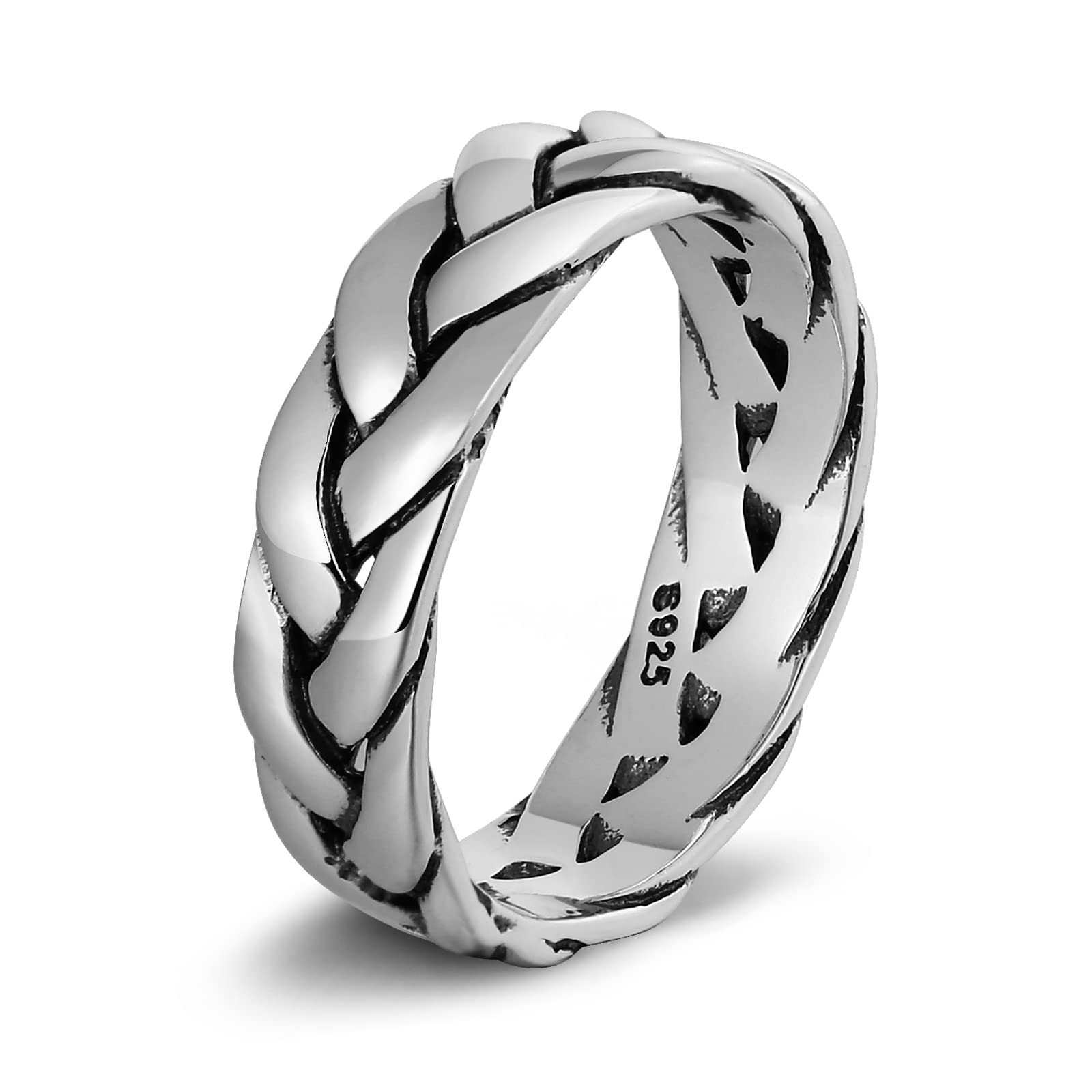 Gualiy Sterling Silver Thumb Rings for Men – Punk Style Polished Braided Chain Ring, Sizes 7.5-11 – Perfect for Everyday Wear, Gifts & Alternative Fashion