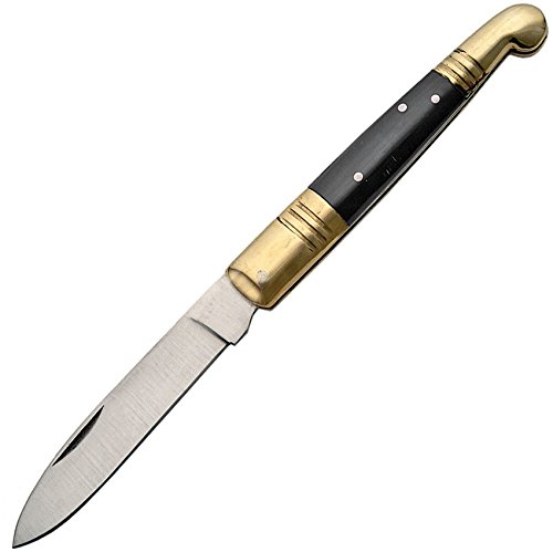 SZCO Supplies Black Old Fashioned Knife - Stainless Steel Blade with Brass Bolster - Vintage Style Hunting & Camping Knife for Outdoor Adventures