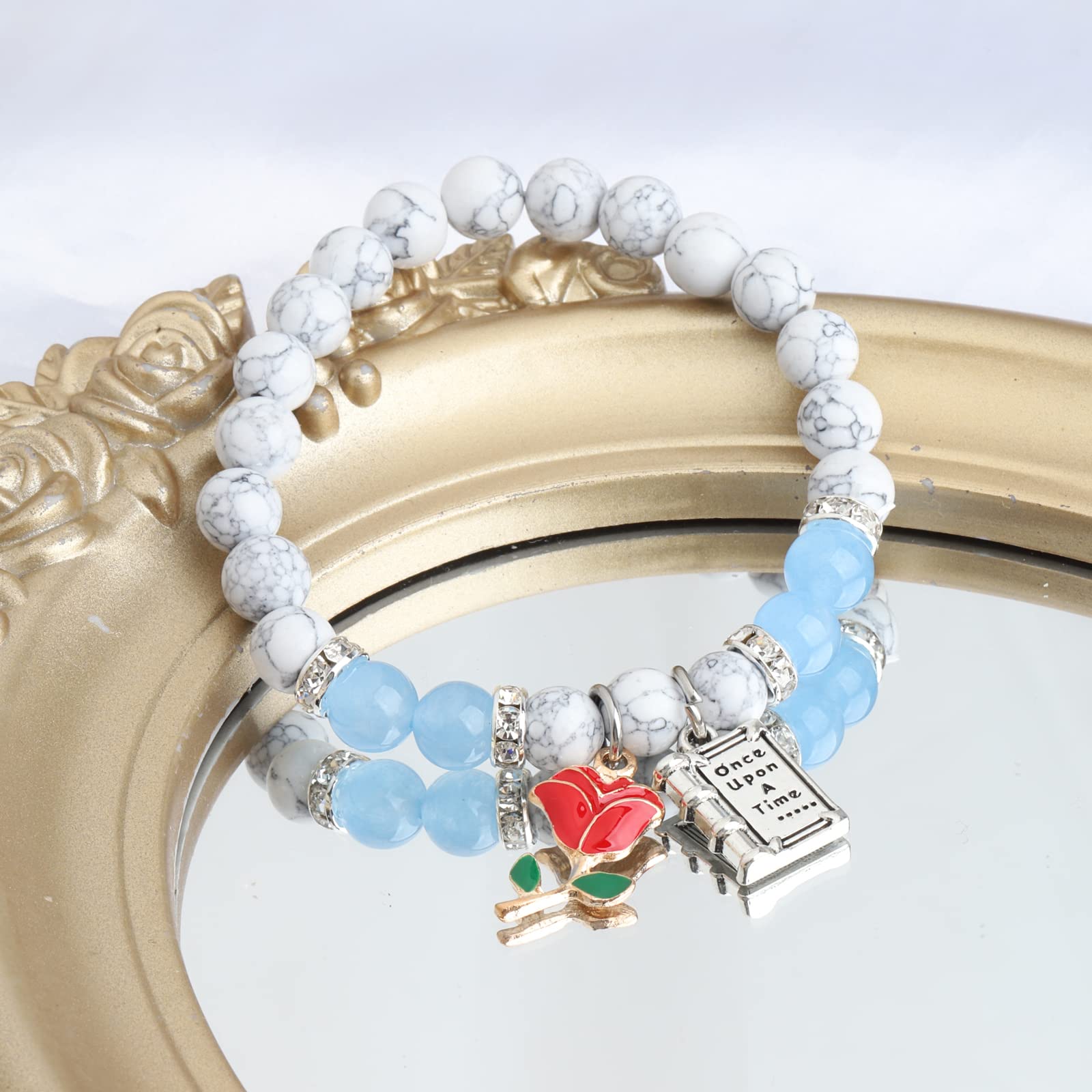 MYOSPARK Beauty and the Beast Belle Rose Inspired Bracelet - Princess Jewelry Gift for Women & Girls - Perfect for Movie Fans, Cosplay, and Special Occasions