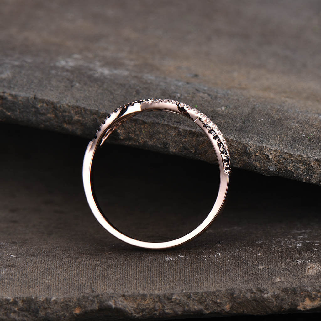 Infinity Black Diamond Wedding Band for Women - Half Eternity Ring, Dainty Stackable Diamond Ring for Anniversary, Engagement, or Bridal Jewelry - Perfect for Everyday Wear & Special Occasions