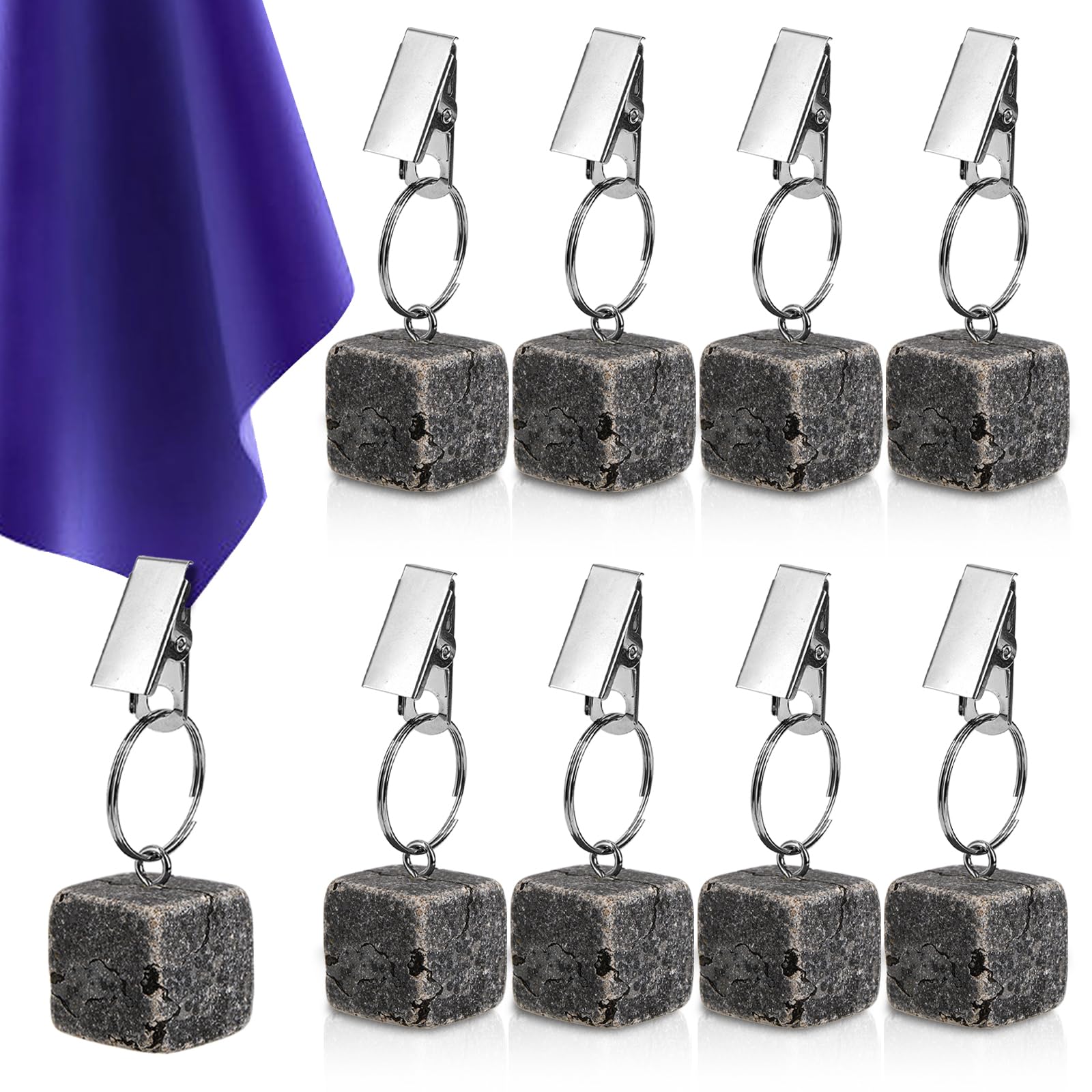 AVLA 8 Pack Tablecloth Weights with Metal Clips - Heavy Duty Marble Cube Hangers for Outdoor Picnics, Family Dinners & Party Decorations | Stainless Steel Table Cover Clamps for Patio, Garden & Wedding Events