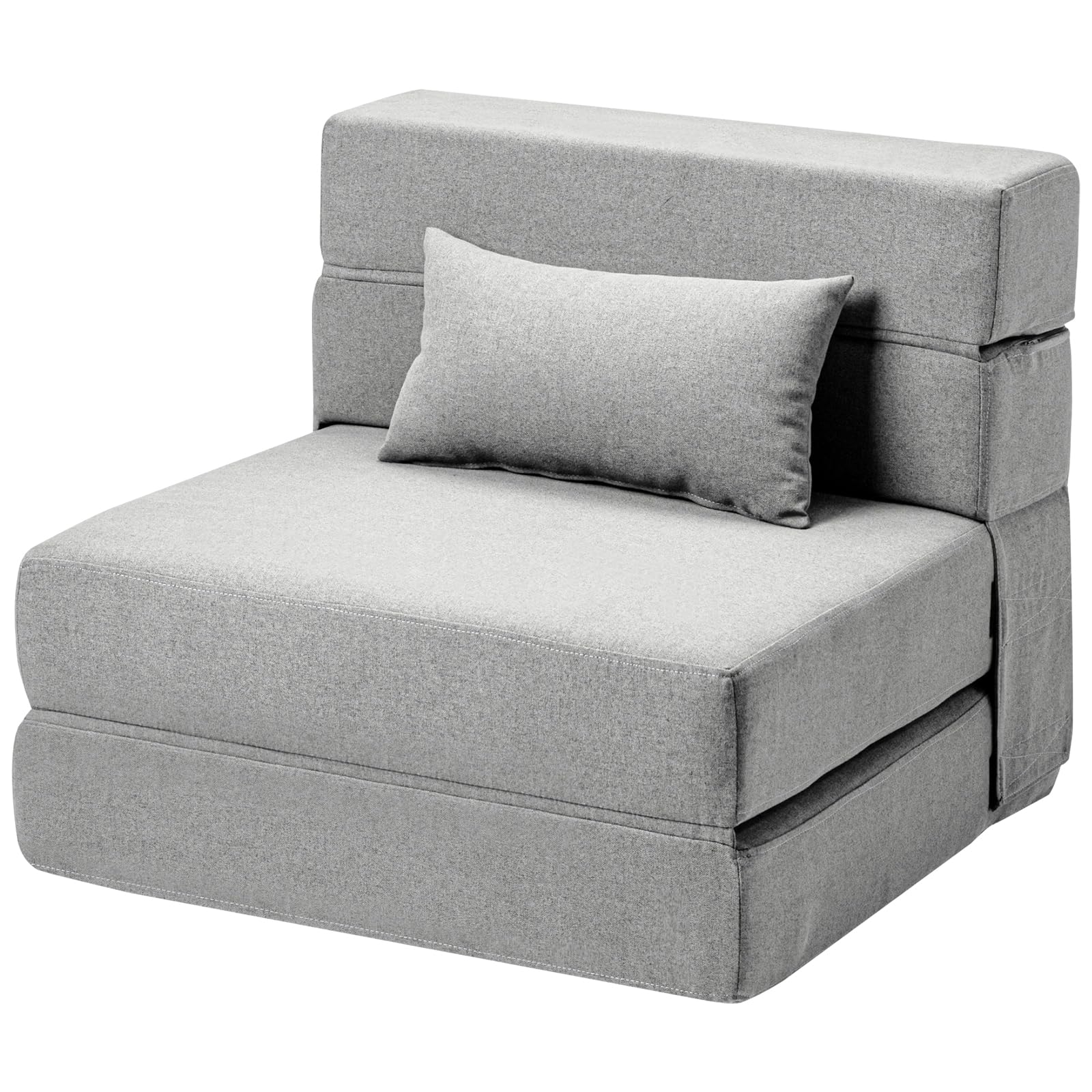Convertible Folding Sofa Bed with Memory Foam & Pillow - Multi-Functional Sleeper Chair for Living Room, Dorm, Guest Room, Home Office - Light Gray - Perfect for Small Spaces, Overnight Guests & Studio Apartments