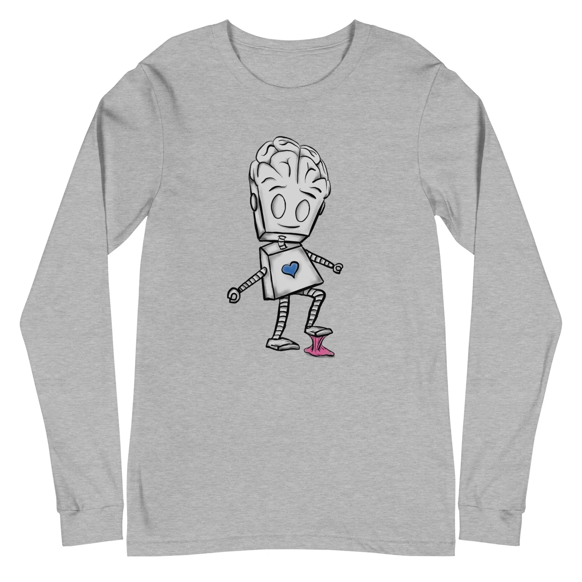 Adorable Robot Long Sleeve T-Shirt - Heart & Mind Design | Cute Graphic Tee for Kids & Adults | Perfect for School, Casual Wear & Robot Lovers