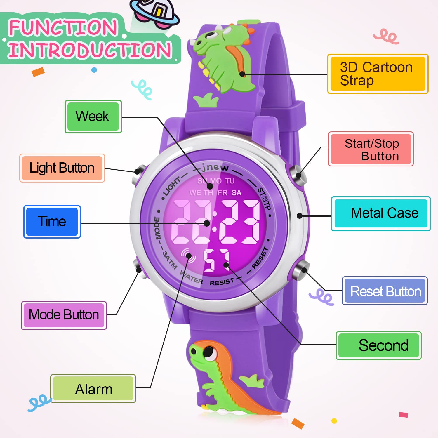 Waterproof Kids Watches with Alarm - Dinosaur Themed Digital Watch for Boys & Girls Ages 3-10 - Perfect for Swimming, Outdoor Play & School Activities
