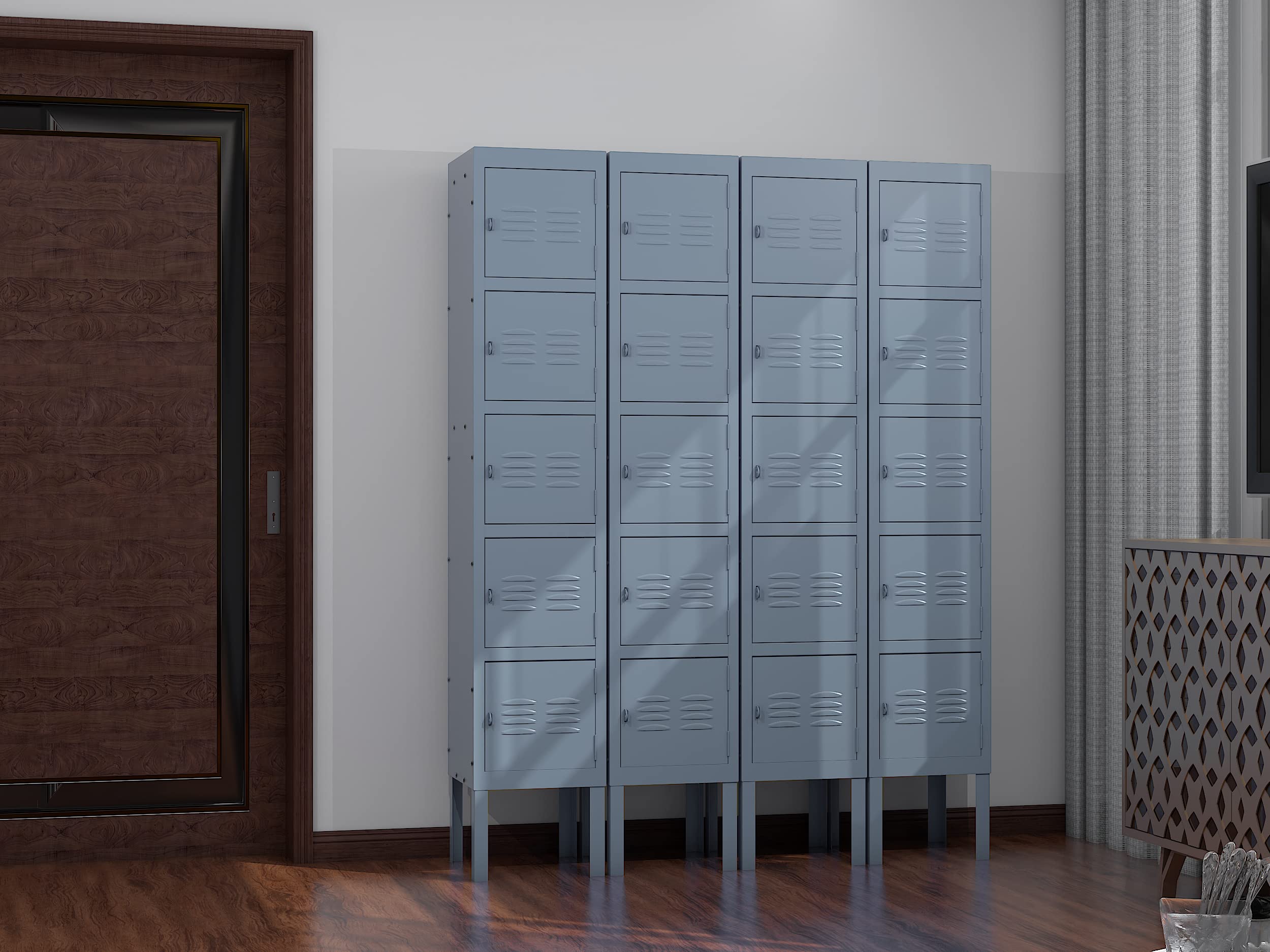 5-Tier Steel Storage Locker with 5 Doors - Heavy Duty Metal Locker for School, Home, Office & Gym - Secure Grey Organizer for Sports Equipment, Books & Office Supplies