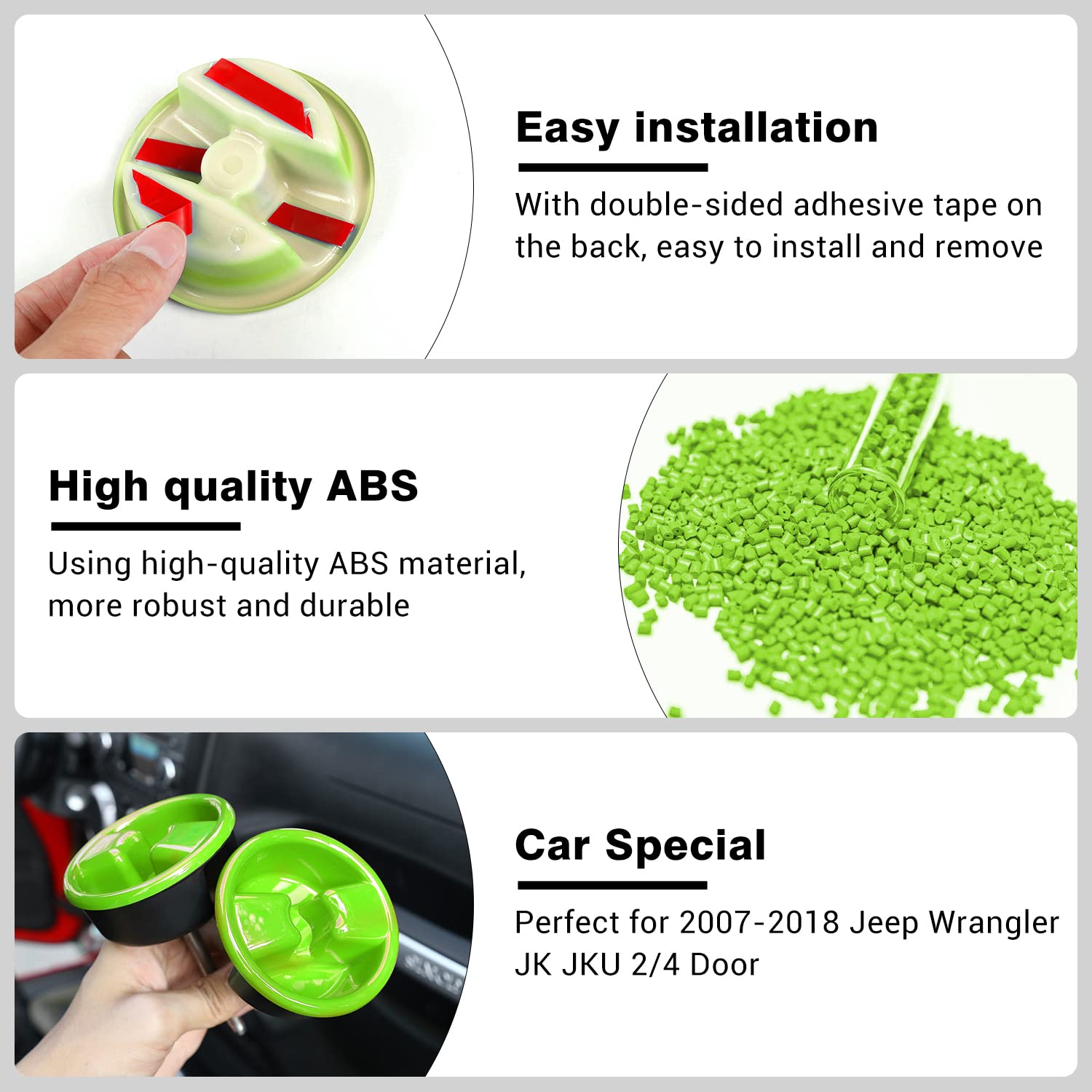 2007-2018 Jeep Wrangler JK JKU Roof Top Mounting Knob Screw Cover - Interior Accessories for 2/4 Door Models - Durable Green Decoration - Perfect for Off-Roading & Customization