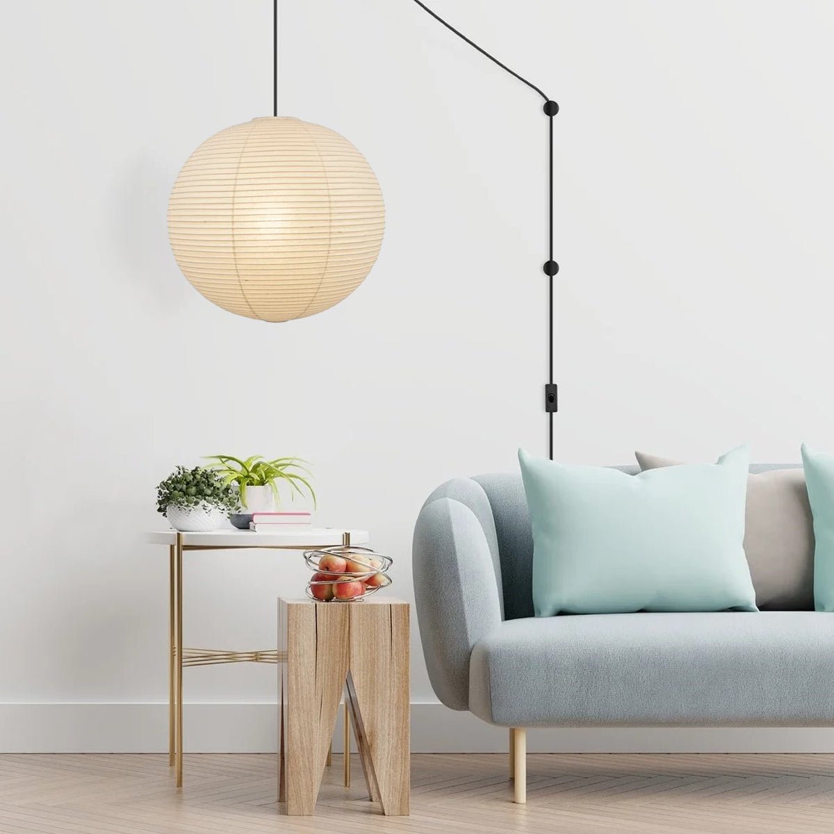 Akari Round Swag Light - Modern Hanging Pendant Lamp for Living Room, Bedroom & Dining Room - Stylish Indoor Ceiling Lighting Fixture for Home Decor