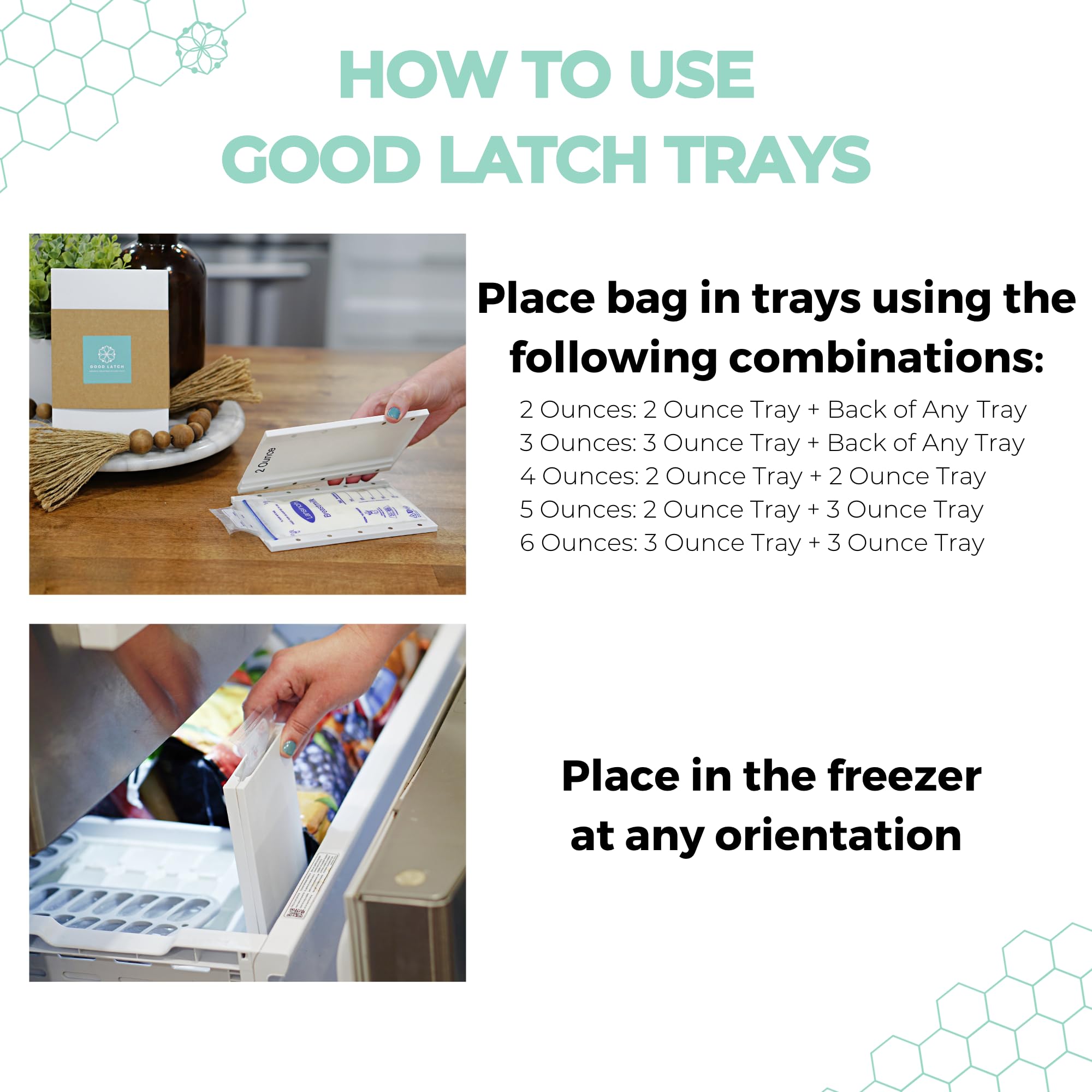 Magnetic Breastmilk Freeze Flat Trays - Breast Pump Accessory for Freezing Breast Milk Storage Bags Flat - Starter Set (2-6oz) for Most Rectangular Bags | Perfect for Organizing & Storing Breast Milk in Freezer
