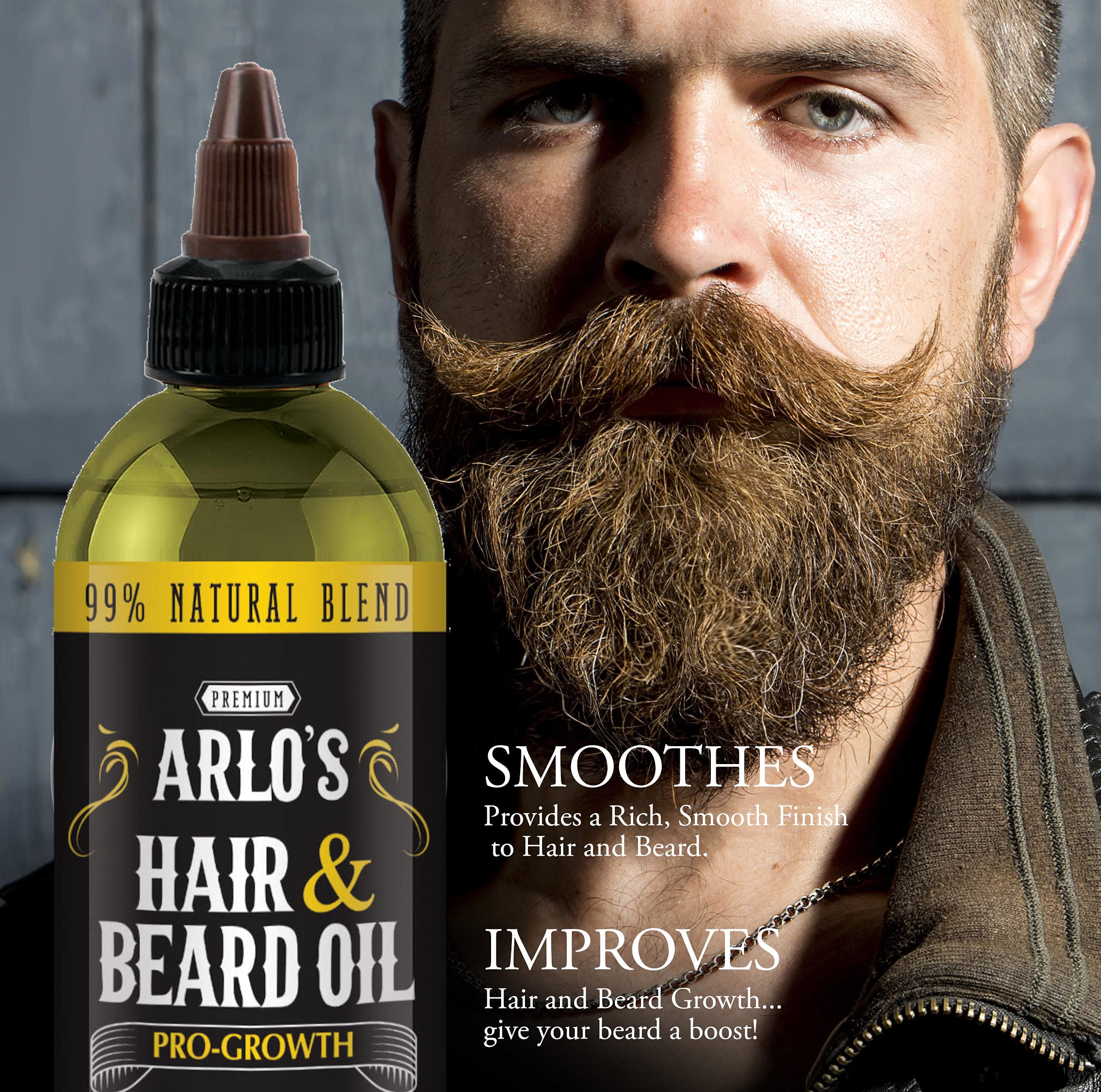 Arlo's Pro-Growth Hair & Beard Oil - 8oz Natural Hair Growth Serum for Men | Mustache Oil, Beard Oil & Scalp Treatment | Promotes Thicker Hair & Faster Growth - Perfect for Daily Grooming & Styling Routine