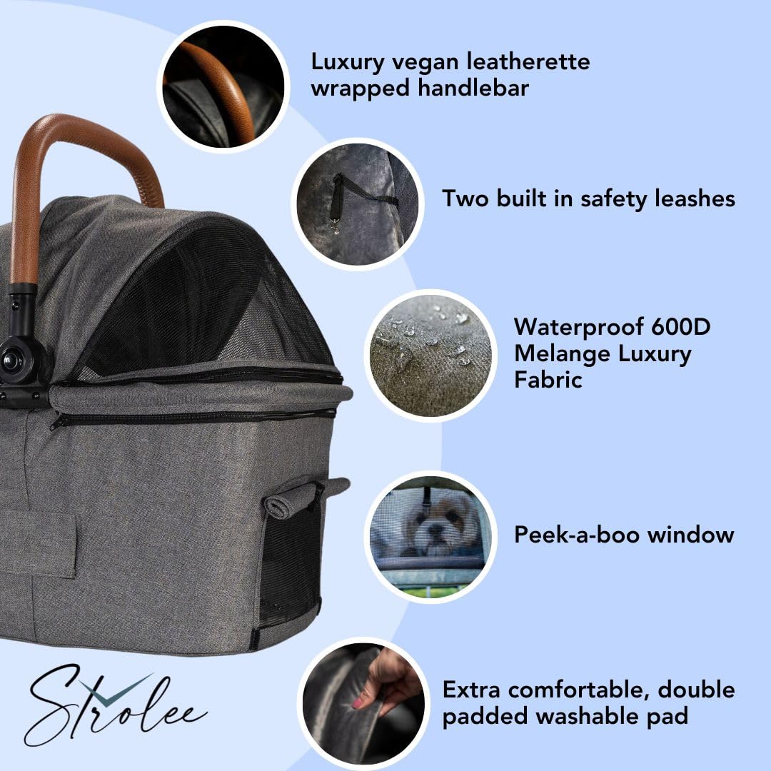 Premium Pet Stroller & Folding Shopping Cart with Lightweight Aluminum Frame - Removable Bassinet, Shopping Bag & Storage for Small to Medium Dogs & Cats (Shadow) - Perfect for Outdoor Walks, Shopping Trips & Vet Visits