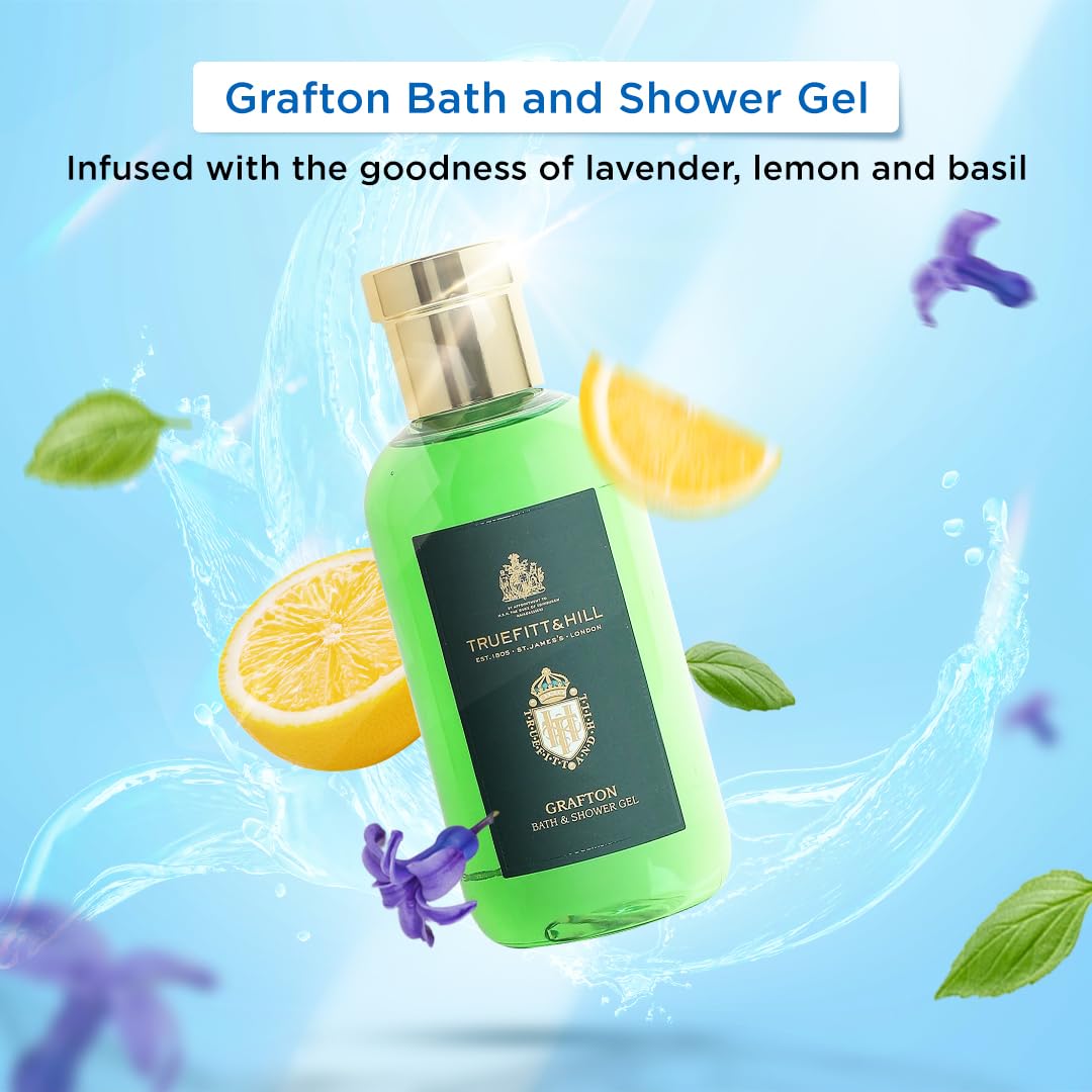 Truefitt & Hill Grafton Bath & Body Wash Gel 200ml - Luxury Men's Shower Gel with Musky Woody Fragrance | Premium Aftershave & Grooming Essential for Daily Use & Special Occasions