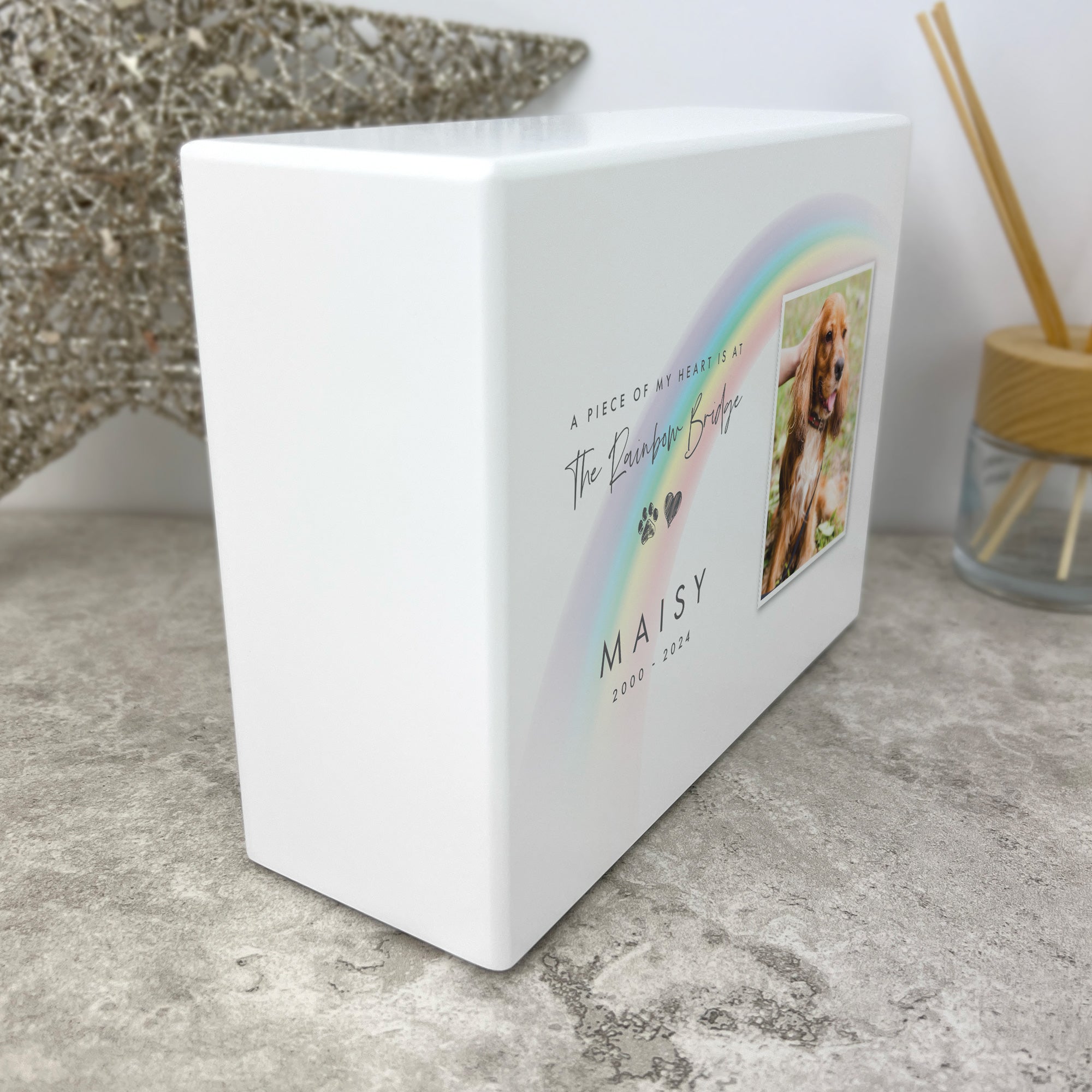 Personalized Soft Rainbow Bridge Pet Cremation Urn for Ashes - 1.09 Liters (3.7 oz) | Memorial Keepsake for Beloved Cats, Dogs & Small Pets | Perfect for Home Memorials, Pet Funerals & Healing Rituals