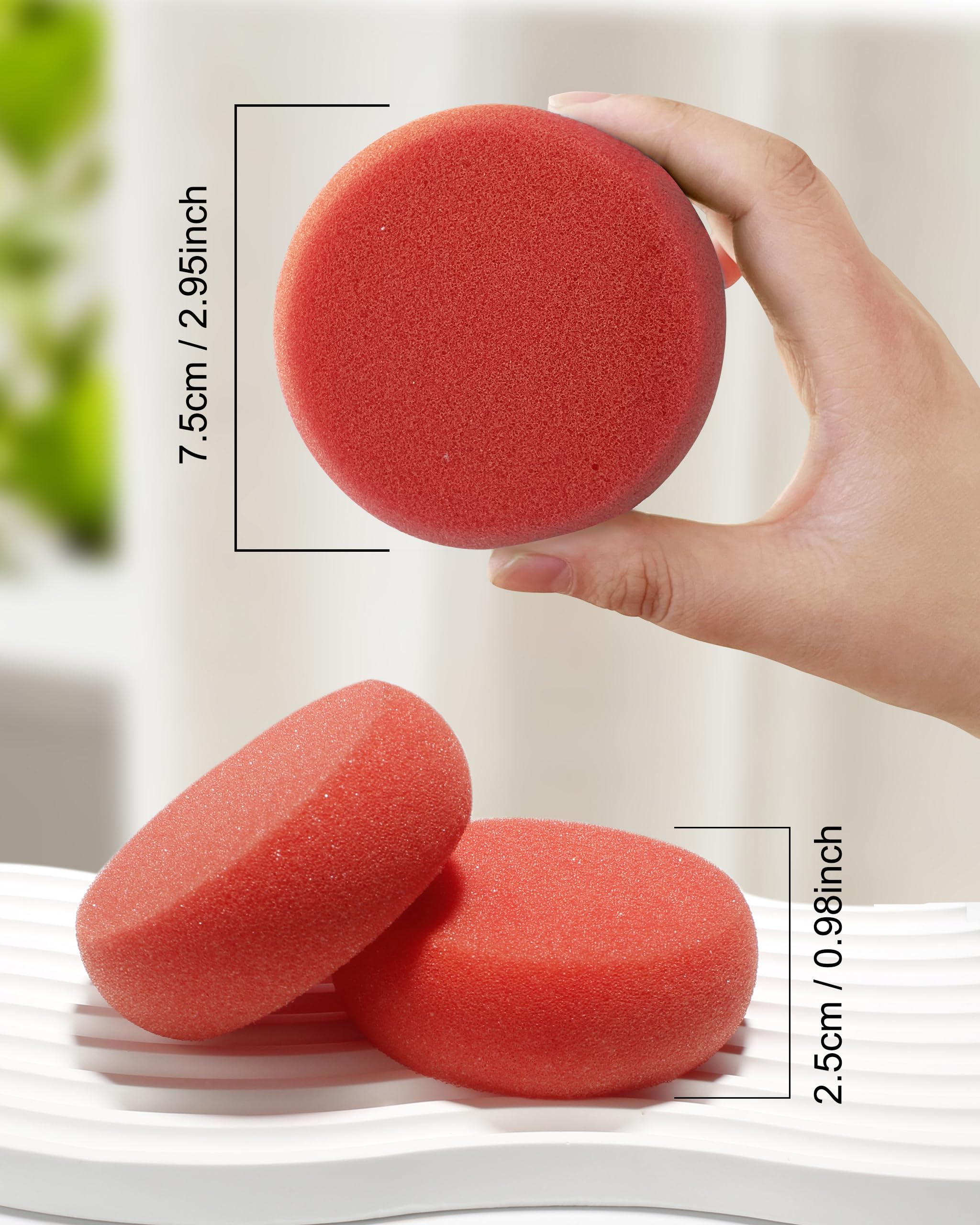 12-Pack Round Synthetic Artist Sponges (2.96 Inch) - Perfect for Watercolor Painting, Acrylic Art & DIY Crafts - Red Sponge Set for Blending, Stenciling & Texture Effects