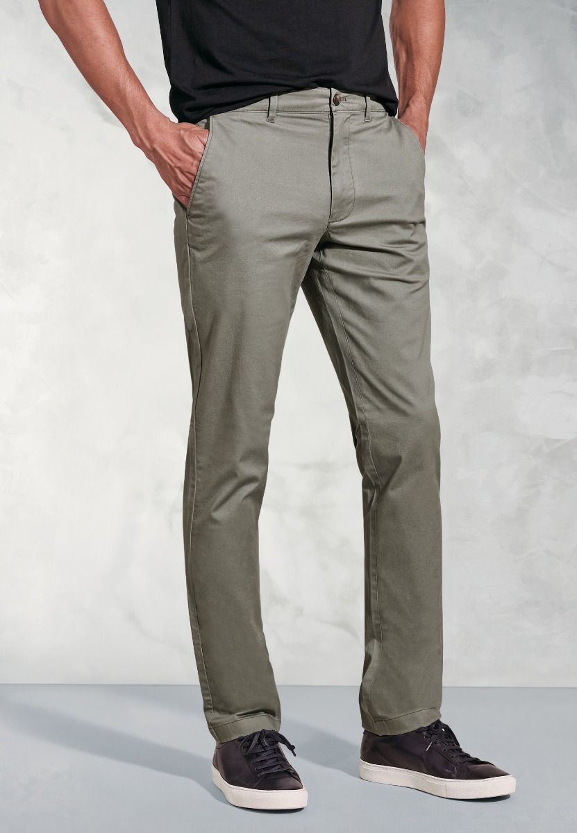 Tailored Fit Stretch Cotton Chinos for Men - Comfortable Olive Green Casual Pants for Office, Travel & Everyday Wear