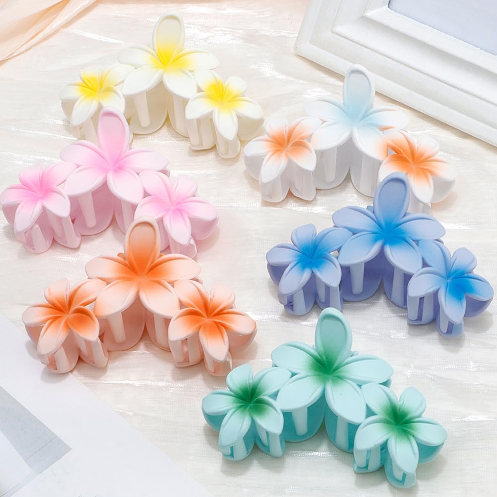 Ahoney 6PCS Hawaiian Flower Hair Clips - Large Claw Clips for Thick Hair, Beach Vacation Hair Accessories, Cute Summer Gifts for Women & Girls - Perfect for Pool Parties, Weddings & Tropical Getaways