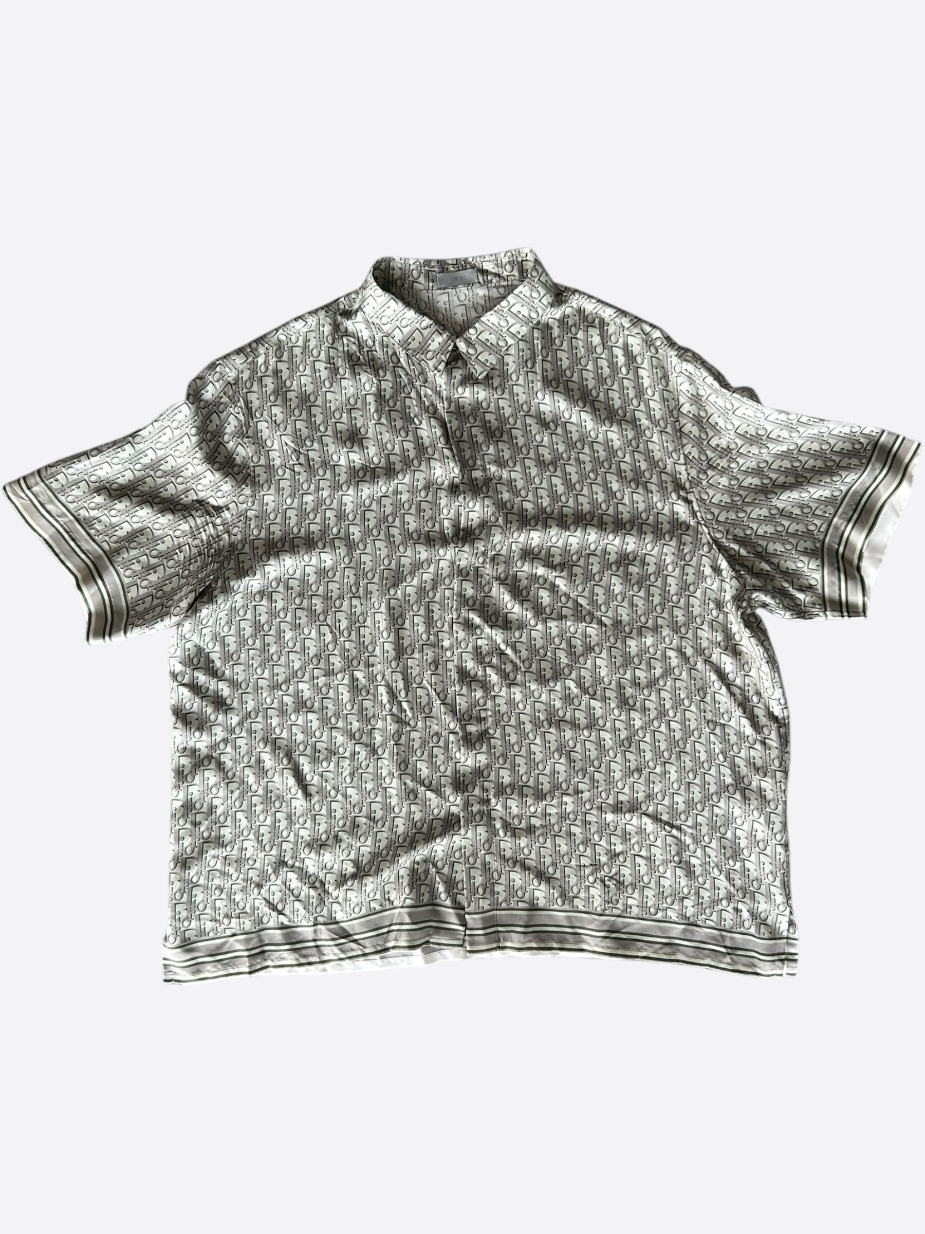 Dior Grey & Green Oblique Silk Button Up Shirt for Men - Luxury Designer Dress Shirt for Business & Formal Occasions