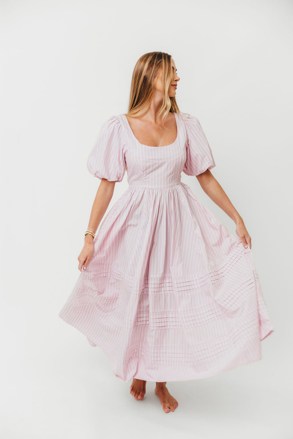 Abby 100% Cotton Midi Dress in Pink | Women's Floral Summer Dress | Perfect for Beach Vacations, Brunch Dates & Casual Outings