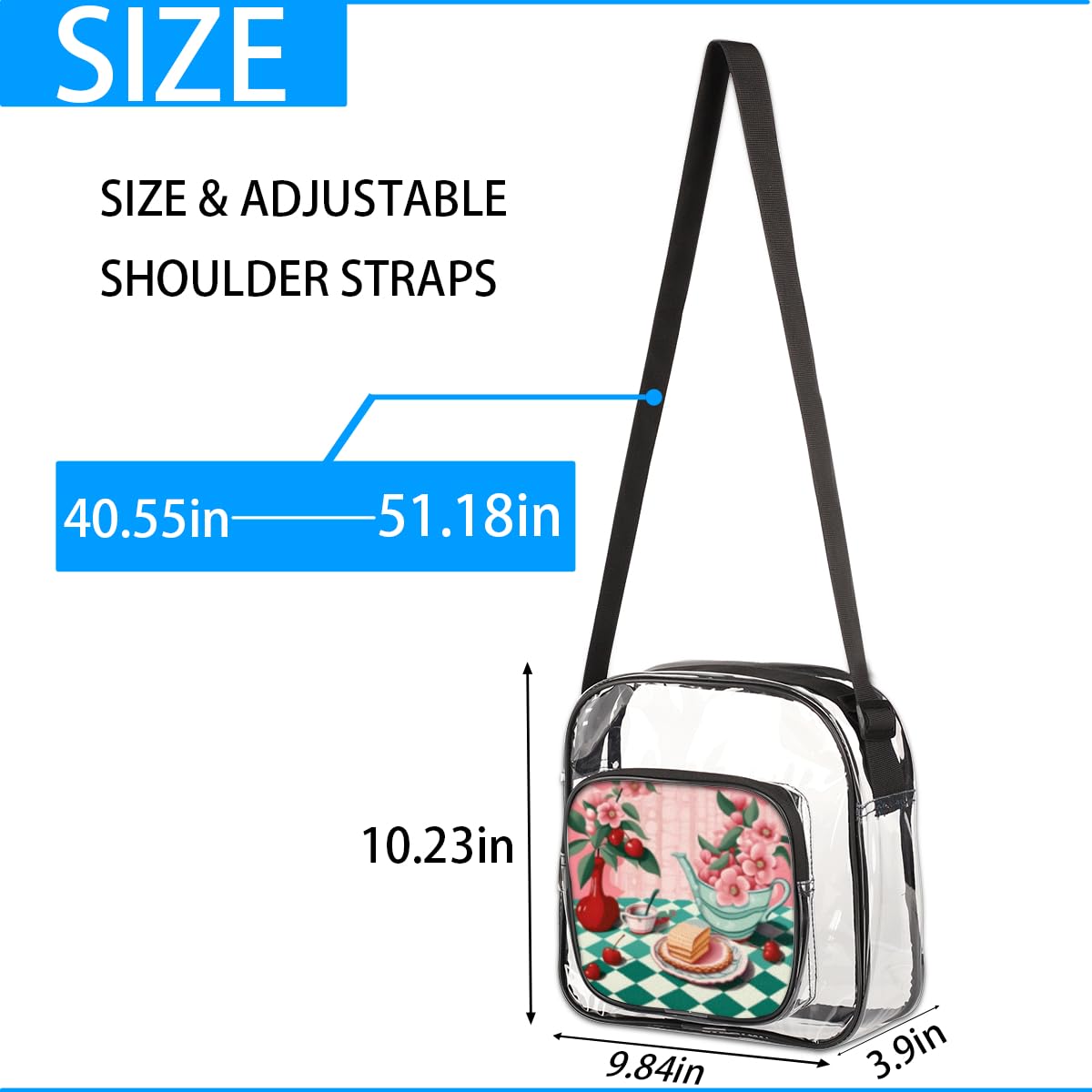 Still Life Pattern Clear Crossbody Purse - Stadium Approved Transparent Bag for Concerts & Sports Events - Fashionable Clear Shoulder Bag for Women & Men - Perfect for Music Festivals, NFL Games & Security Checkpoints