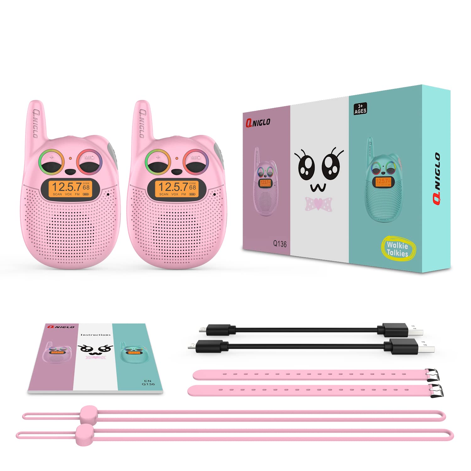 Kids Walkie Talkies Rechargeable - 2-Way Radios for Boys & Girls Ages 3+, Up to 2 Mile Range - Perfect for Outdoor Play, Camping & Birthday Gifts (Pink)