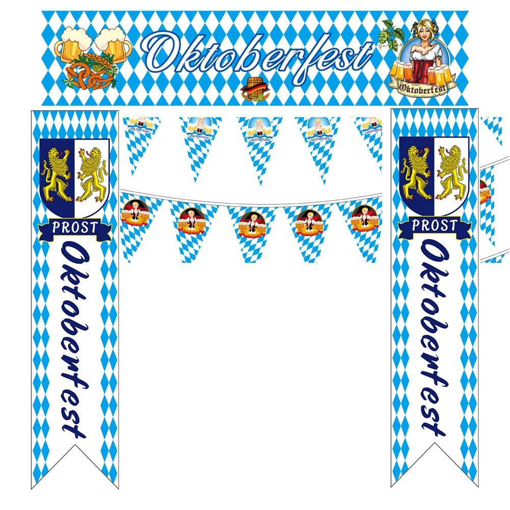 ZYQDRZ Oktoberfest Decoration Set - German Beer Festival Flags, Bavarian Banners & Hanging Pennants for Outdoor Party Decor (Blue & White) - Perfect for Backyard Celebrations, Oktoberfest Parties & German-Themed Events
