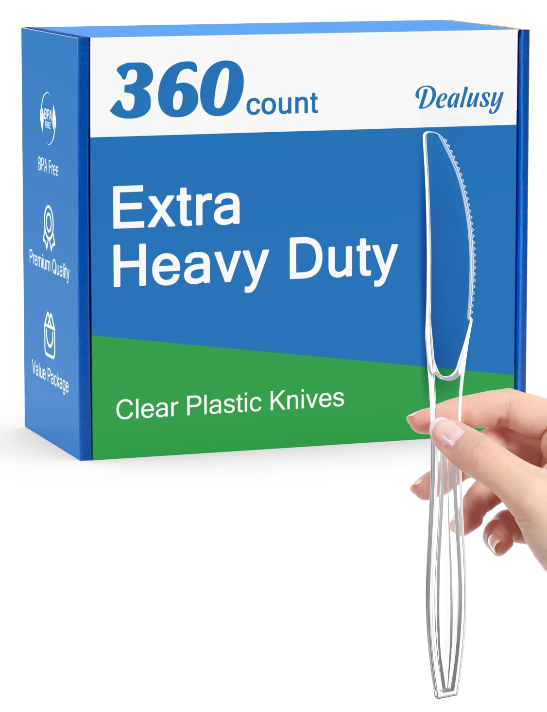360-Pack Heavy Duty Clear Plastic Knives Disposable - BPA-Free, Heat Resistant & Durable Bulk Cutlery for Parties, Picnics, Catering & Outdoor Events