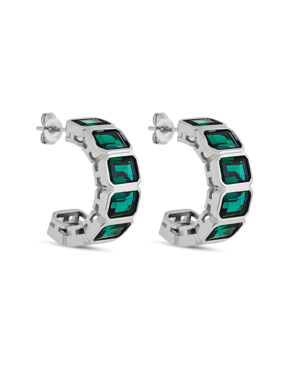 Nyssa Bezel CZ Station Hoop Earrings - Sterling Silver Cubic Zirconia Huggie Hoops for Women | Perfect for Everyday Wear, Parties & Special Occasions