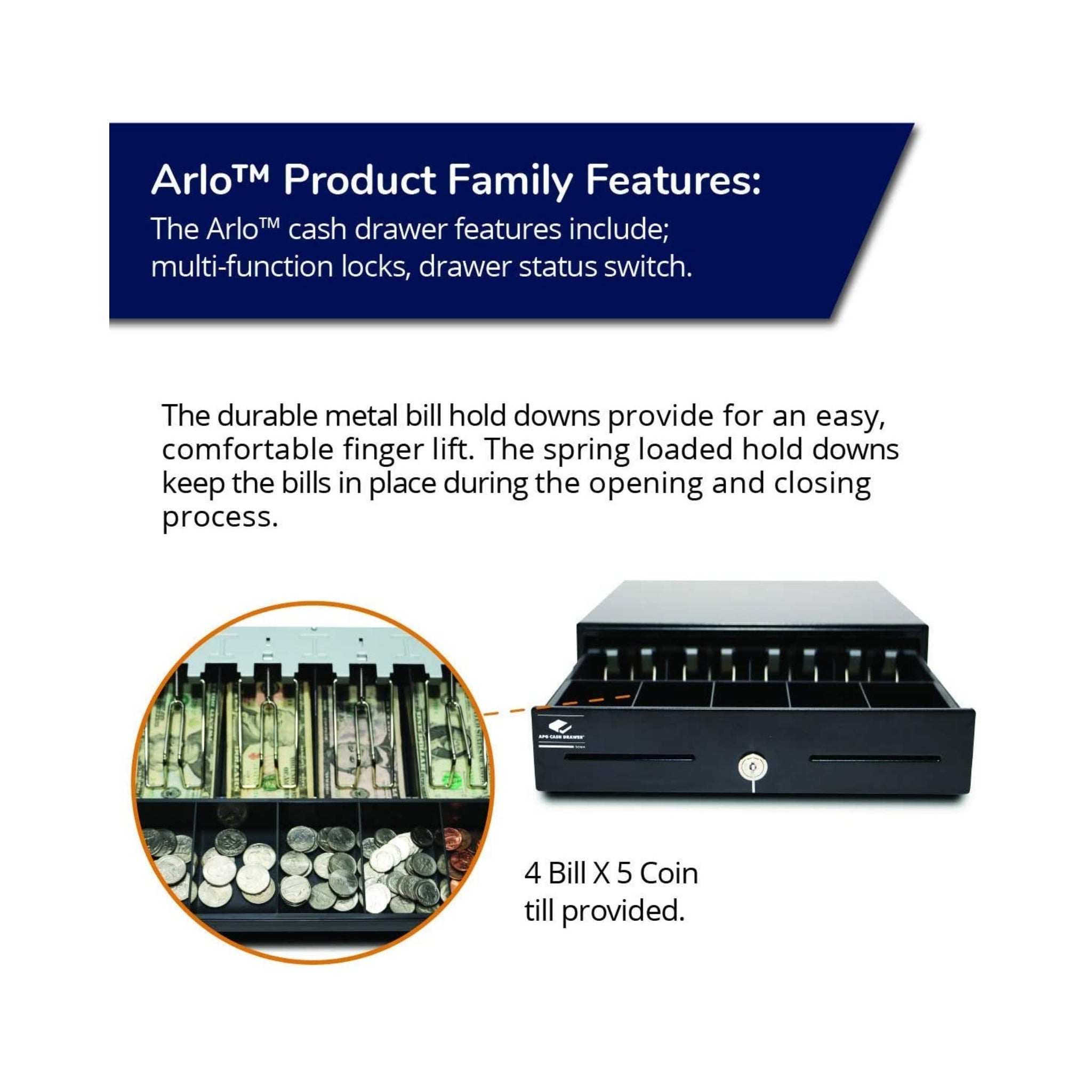 APG Arlo 13 US Currency Cash Drawer with MultiPRO Interface Cable - Secure Money Tray for Retail Stores, Restaurants & POS Systems