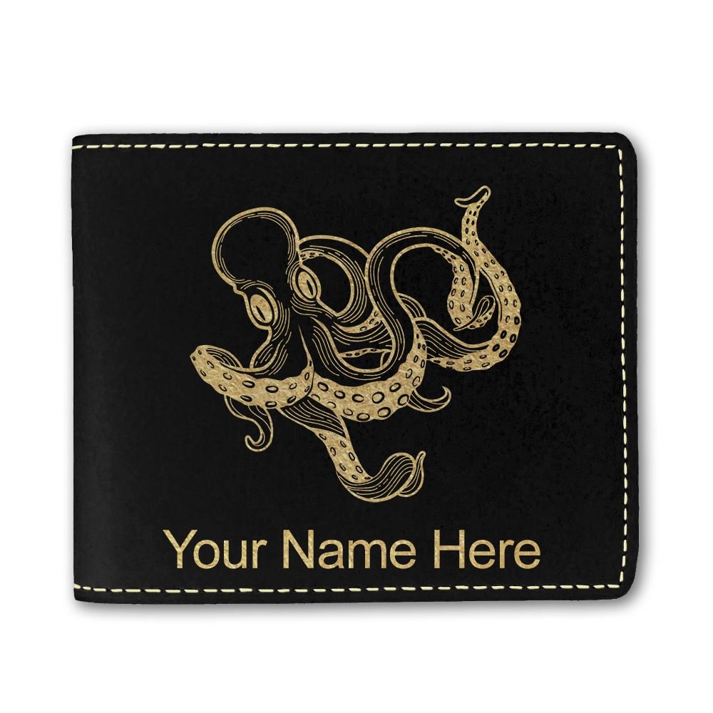 SkunkWerkz Genuine Faux Leather Wallet for Men - Custom Kraken Design with Free Personalized Engraving | Perfect Gift for Dad, Husband & Business Professionals