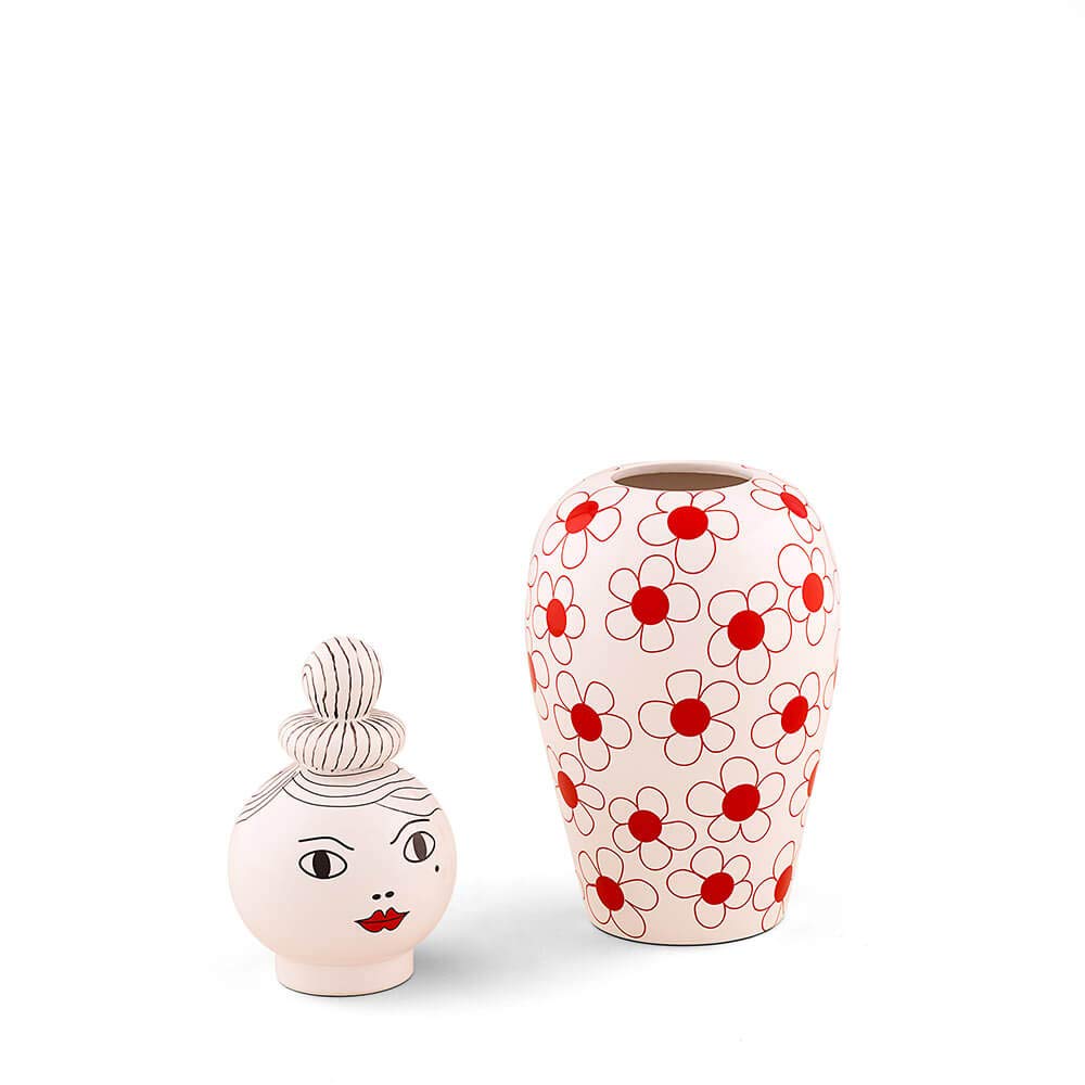 Seletti Pepa Dolomite Vase with Lid - Modern Red Ceramic Flower Vase for Home Decor, Wedding Centerpiece & Gift Idea
