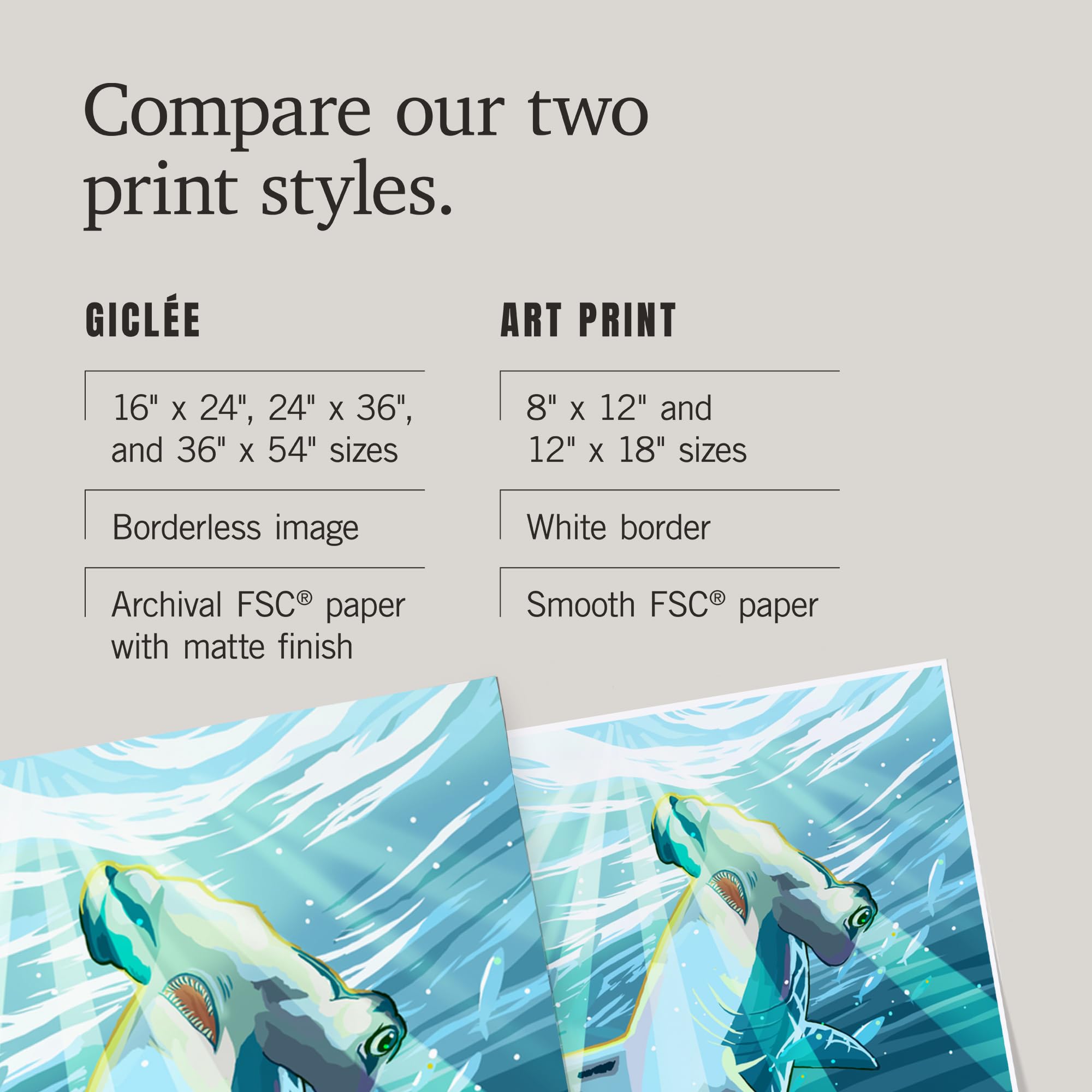 Lantern Press 16x24 Inch Giclee Print - Stylized Hammerhead Shark Wall Art | Premium Canvas Poster for Home, Office & Beach House Decor