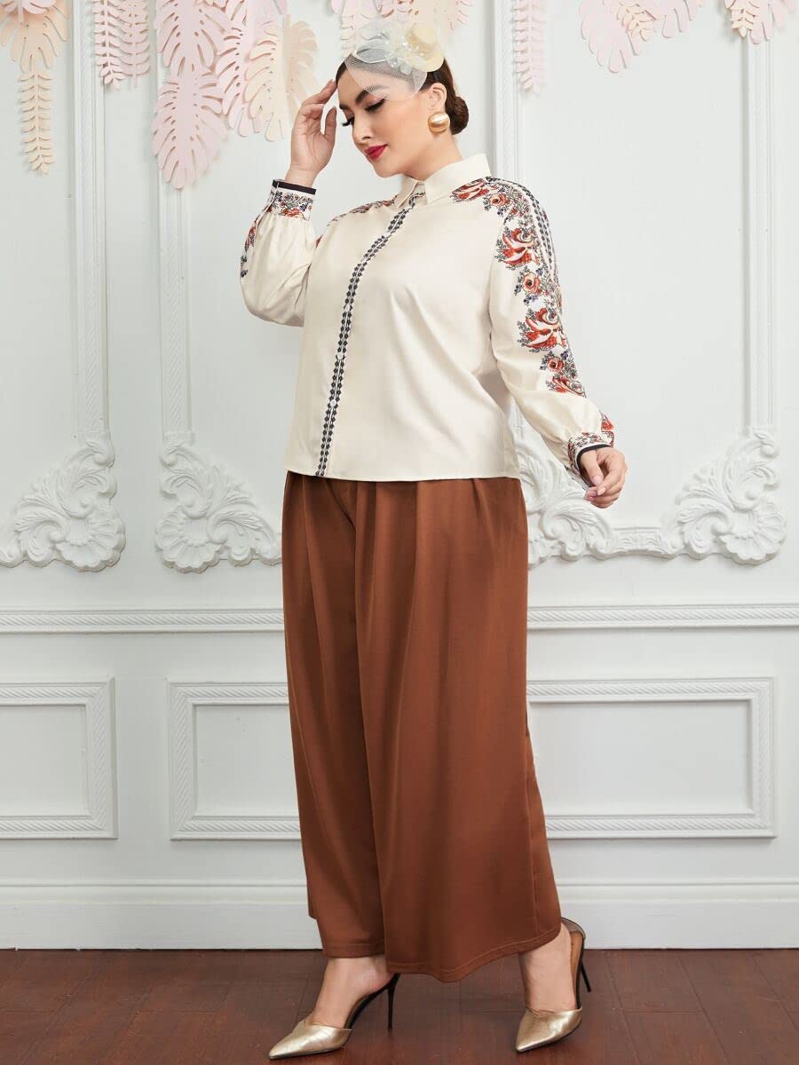 TINMIIR Women's Plus Size Floral & Geometric Print Blouse - Beige 1XL | Casual Office Wear, Spring Summer Fashion Top