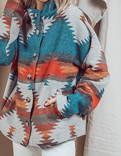 TIAFORD Women's Aztec Print Shacket Jacket - Long Sleeve Button Down Western Style Shacket for Women | Perfect for Casual Outings, Fall Layering & Boho Fashion Looks