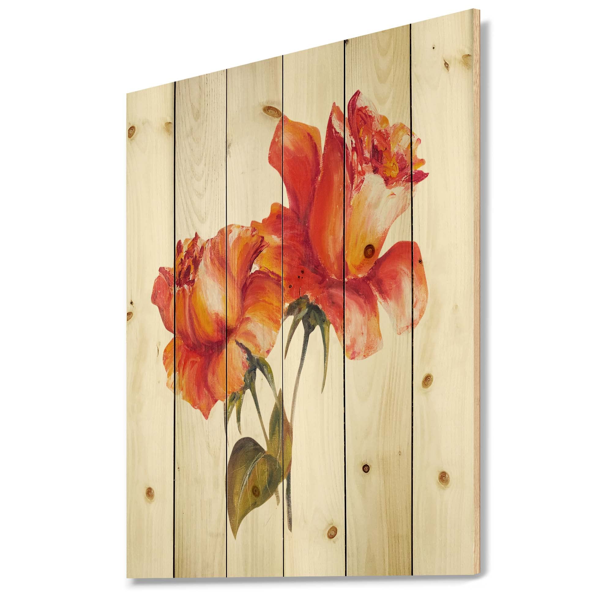 DesignQ Traditional Wood Wall Decor - Two Blossoming Red Roses Floral Art, Large Pine Wood Wall Panel for Living Room, Bedroom & Office Decoration