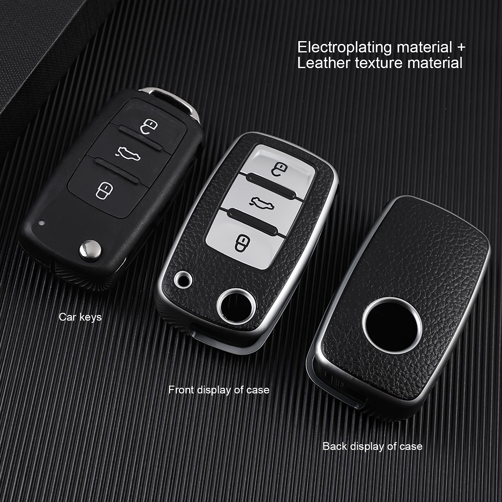Premium Leather Car Key Cover for VW Golf, Polo, Passat, Skoda & Seat - 3 Button Remote Key Fob Protector (Silver) | Durable & Stylish Accessory for Everyday Use