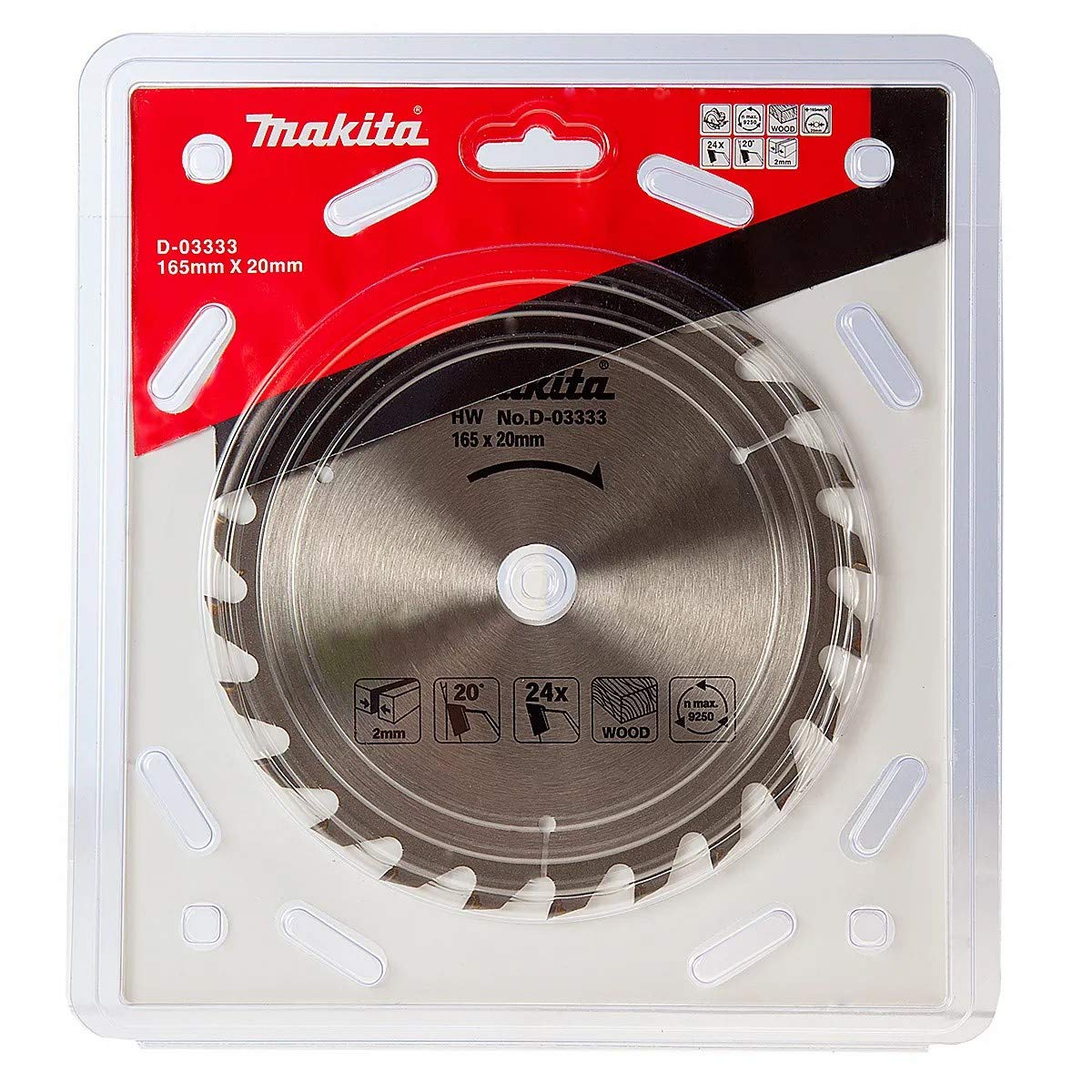 Makita D-03333 165mm Circular Saw Blade - 20mm Arbor, 24 Teeth for Wood Cutting - Perfect for DIY Projects, Carpentry, and Professional Woodworking