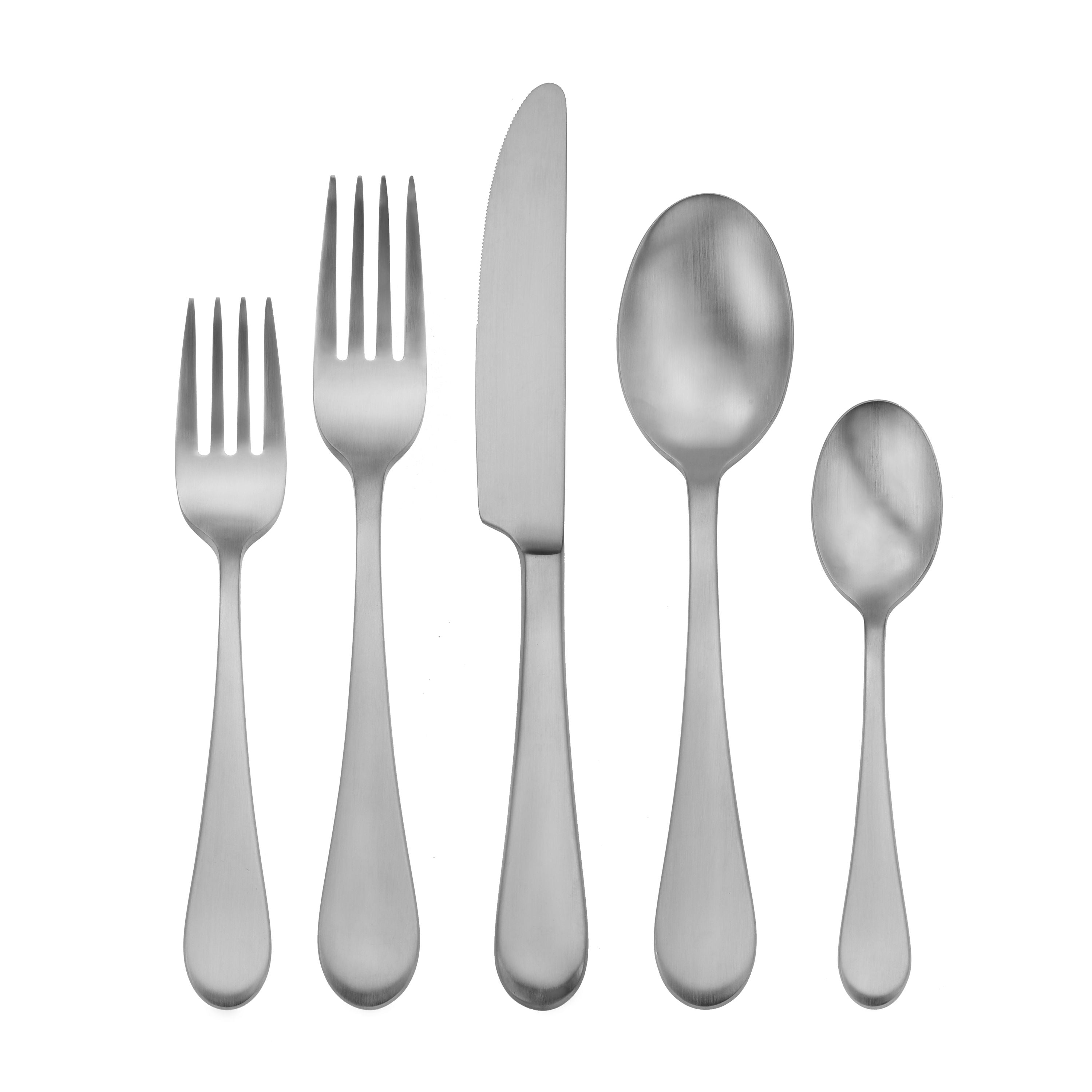 Icarus Satin 45-Piece Flatware Set - Stainless Steel Silverware Set for 8, Elegant Dinnerware Cutlery Set for Wedding, Party, and Everyday Dining