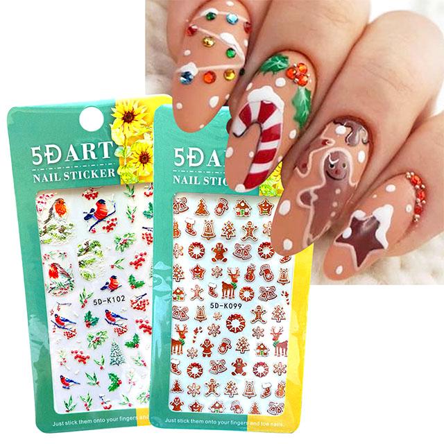 5D Christmas Nail Art Stickers - Festive Holiday Nail Decals for DIY Manicures, Parties & Gifts | Self-Adhesive Nail Stickers for Women & Girls