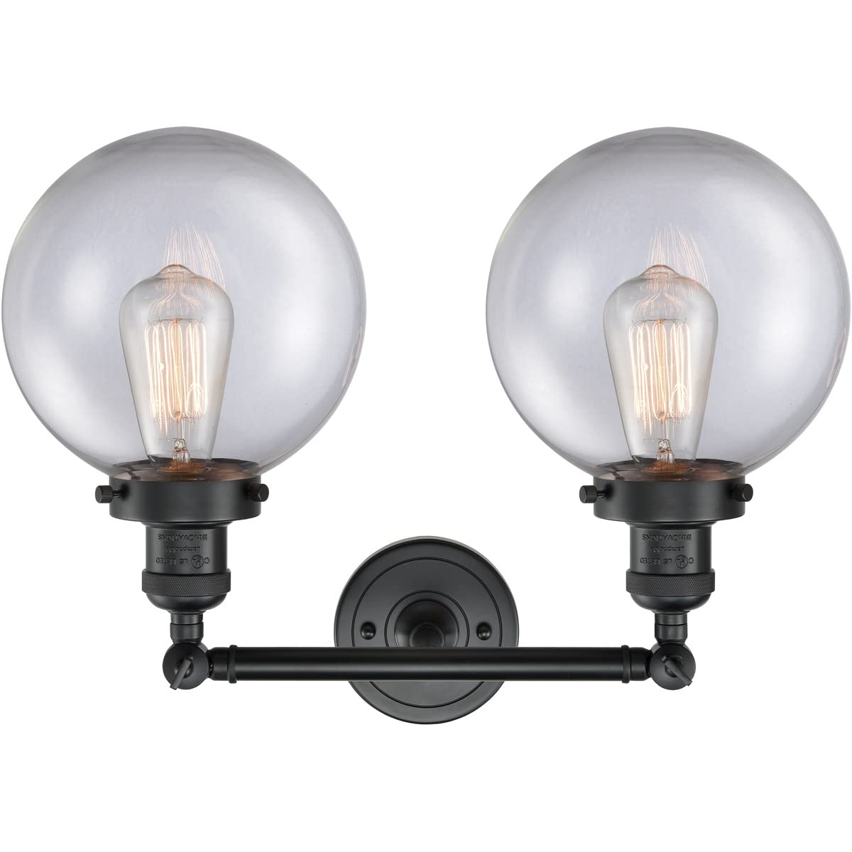 Innovations 208-BK-G202-8-LED 2 Light Vintage Dimmable LED Bathroom Vanity Light Fixture, Matte Black Finish - Perfect for Bathroom, Powder Room, and Dressing Room Lighting