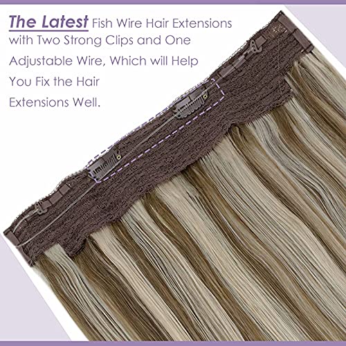 Premium Fish Line Halo Hair Extensions with Invisible Clips - Seamless 100% Human Hair Extensions for Length & Volume - Perfect for Weddings, Parties & Daily Styling