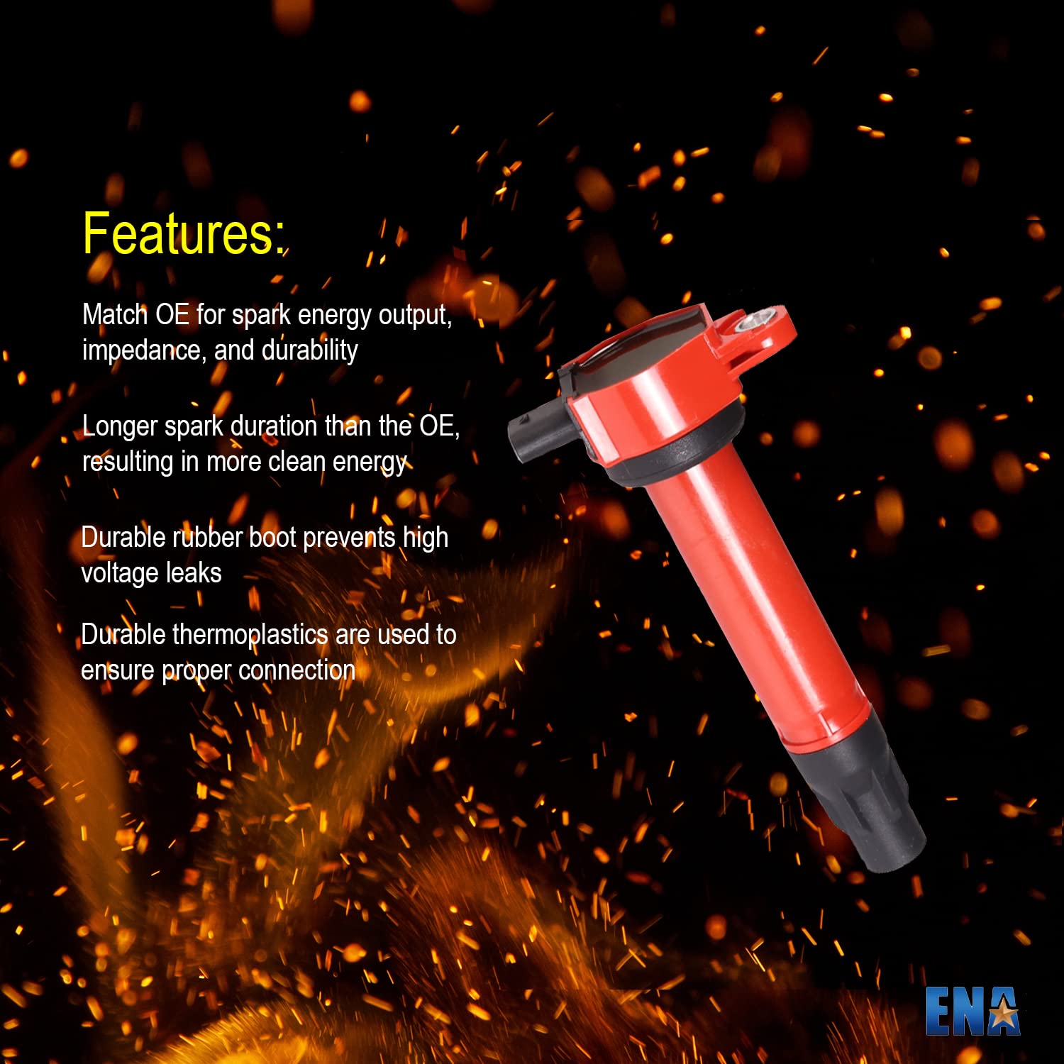 ENA Set of 4 Red Ignition Coil Packs - Compatible with Dodge Jeep Patriot/Compass/Journey/Caliber & Chrysler 200 (2007-2016) 1.8L 2.0L 2.4L L4 Engine - Replaces UF557 4606824AB - Perfect for Engine Performance & Tune-Up