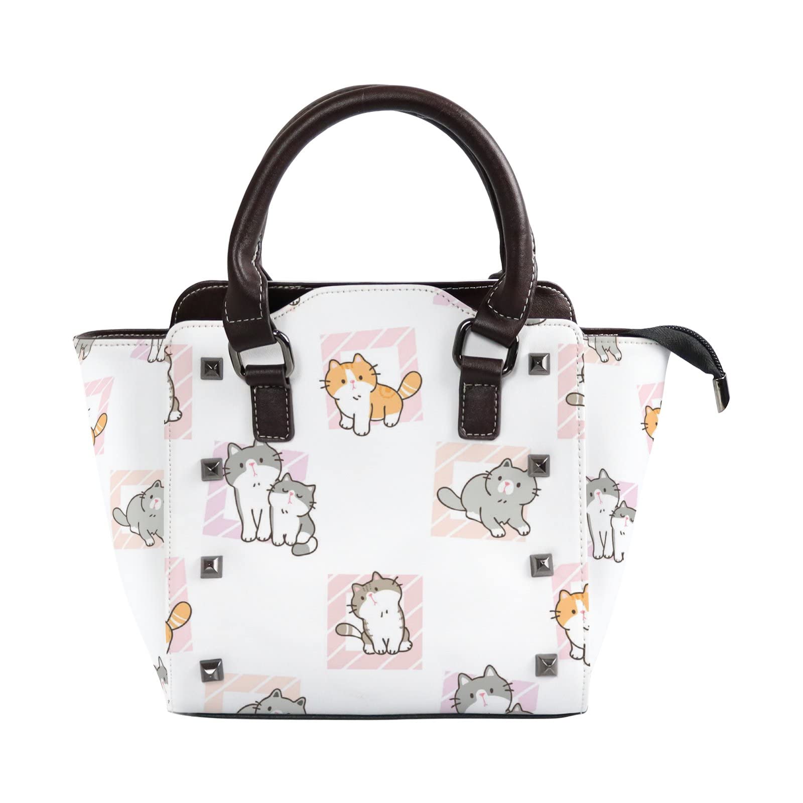 Stylish Women's PU Leather Crossbody Bag with Rivet & Panda Leaf Design - Fashionable Shoulder Satchel for Daily Use, Work, and Travel