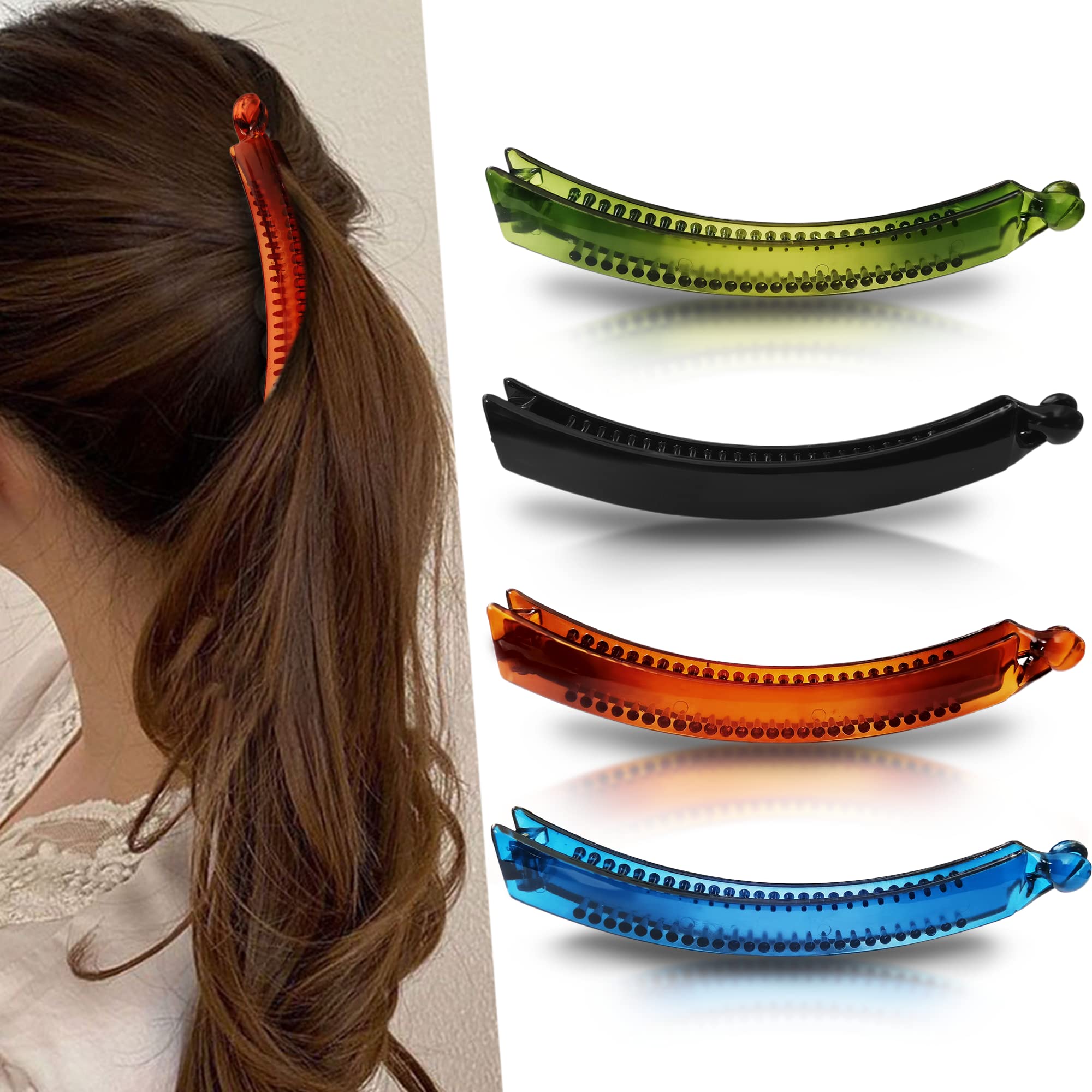Sanas Medium Banana Hair Clip - 1Pc Self-Locking Acrylic Glossy Finish Large Hair Clips for Women & Girls, Non-Metal Hair Clutchers, Daily Use, Multicolor - Perfect for School, Work, and Casual Styling