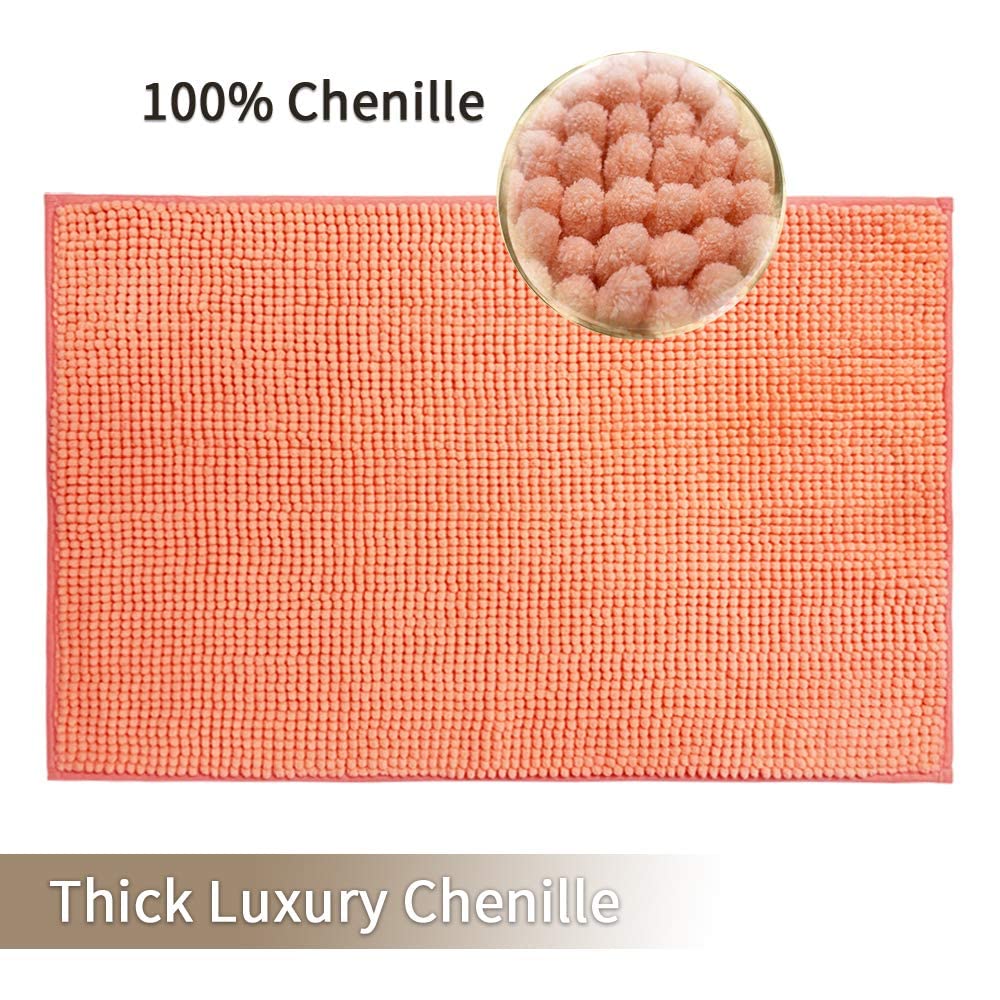 Premium Non-Slip Chenille Bath Mat Set of 2 - Ultra Soft Absorbent Shag Bathroom Rugs, Machine Washable (31x20 & 24x16 Inch, Light Coral) for Spa-Like Comfort - Perfect for Bathroom, Shower & Vanity Areas