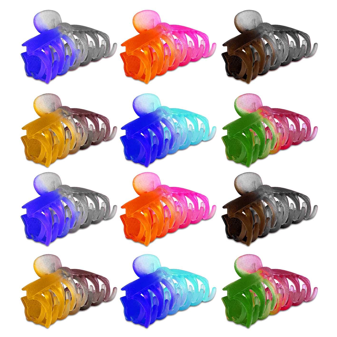 Elegant Plastic Ice Matte Zig-Zag Rectangle Hair Claw Clips for Women - 12 Pack Multicolor Non-Slip Grip Hair Accessories for Ponytail, Bun & Updo Hairstyles