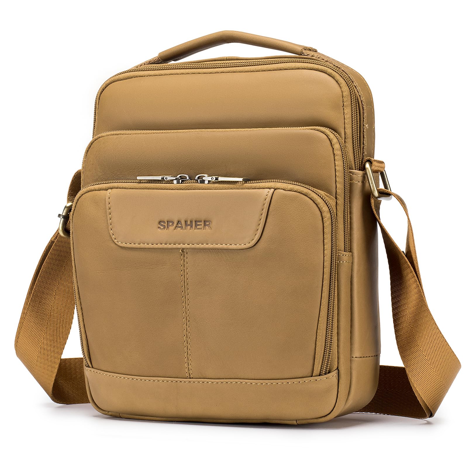 SPAHER Genuine Leather Crossbody Bag for Men - Stylish Messenger Shoulder Bag for Office, School & Travel - Brown - Perfect for Work, Commuting & Daily Use