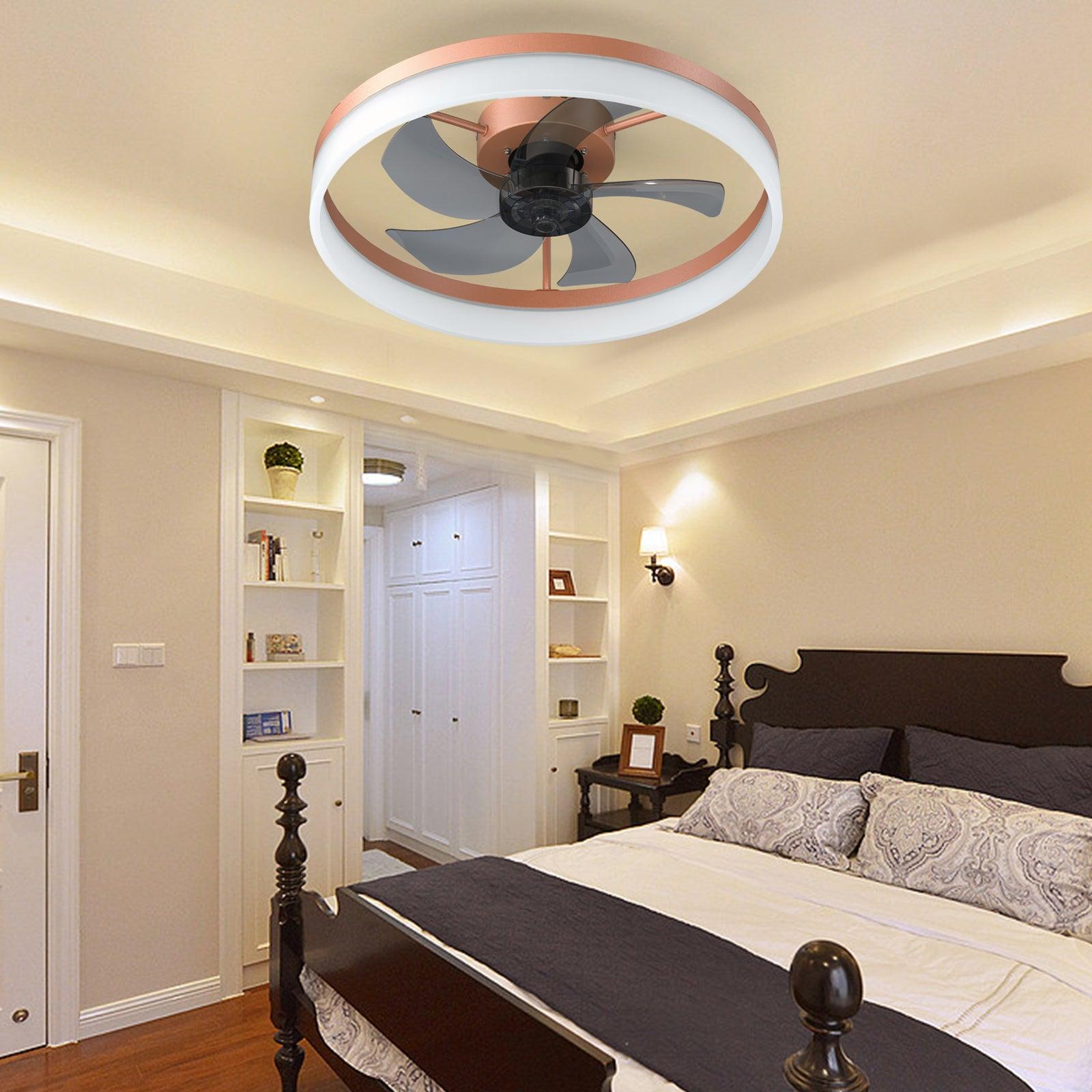 Modern Rose Gold Ceiling Fan with Dimmable LED Lights - Ultra-Thin Flush Mount Design for Bedroom, Living Room & Office