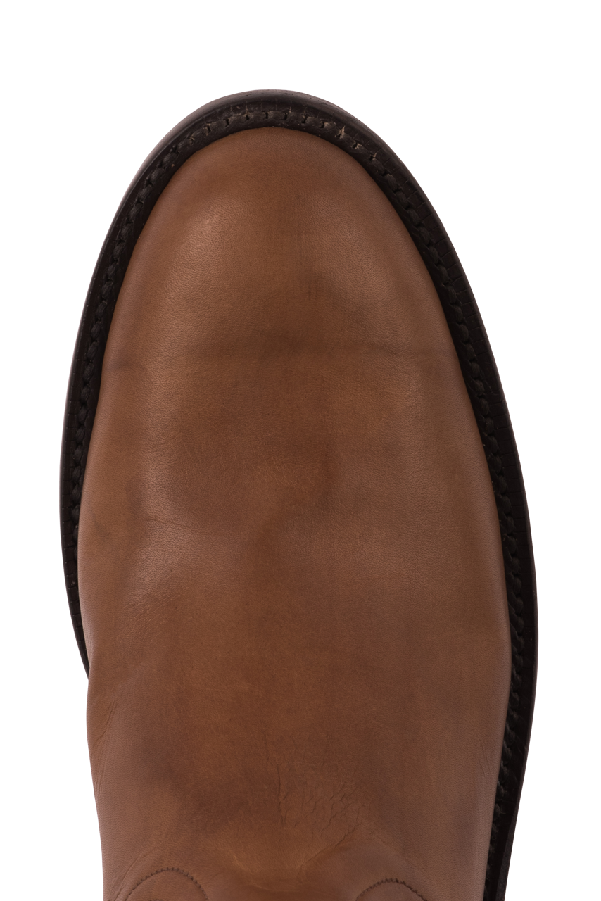 Black Jack Burnished Roper Boots for Men - Peanut Brown Western Cowboy Boots | Durable Leather Riding Boots for Country, Ranch & Outdoor Work