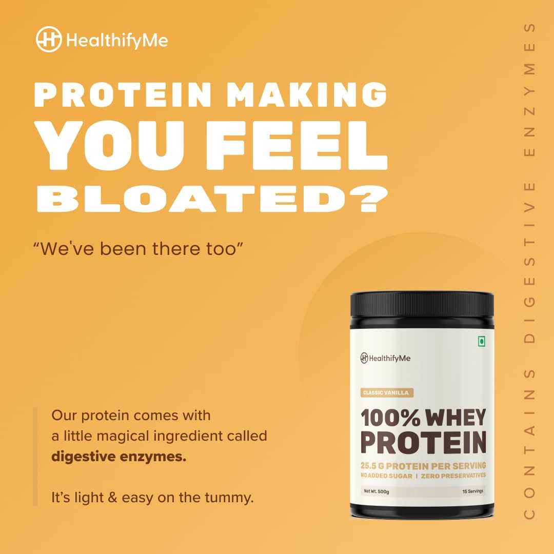 Healthifyme 100% Whey Protein Powder - 1 KG (2.2 lbs) | Whey Isolate & Concentrate Blend | 25.5g Protein per Serving | Digestive Enzymes Added | No Sugar, Preservatives | Muscle Recovery & Growth | Double Chocolate Flavor | Ideal for Post-Workout & Fitness Enthusiasts