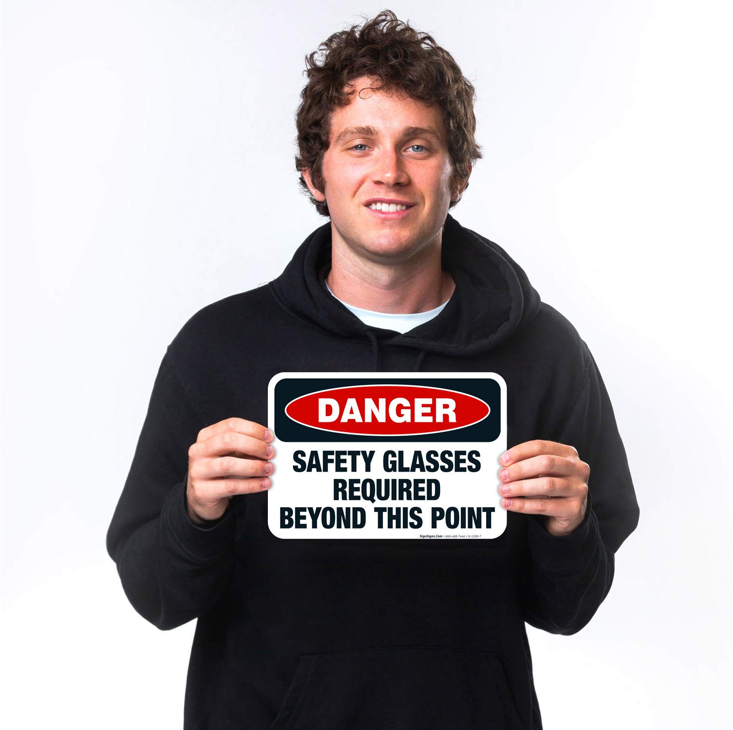 Danger Safety Glasses Required Beyond This Point Sign - OSHA Compliant 10x7 Inches, 4 Mil Vinyl Decal Sticker - Weather Resistant, UV Protected, Long Lasting - Made in USA - Perfect for Construction Sites, Warehouses & Industrial Areas