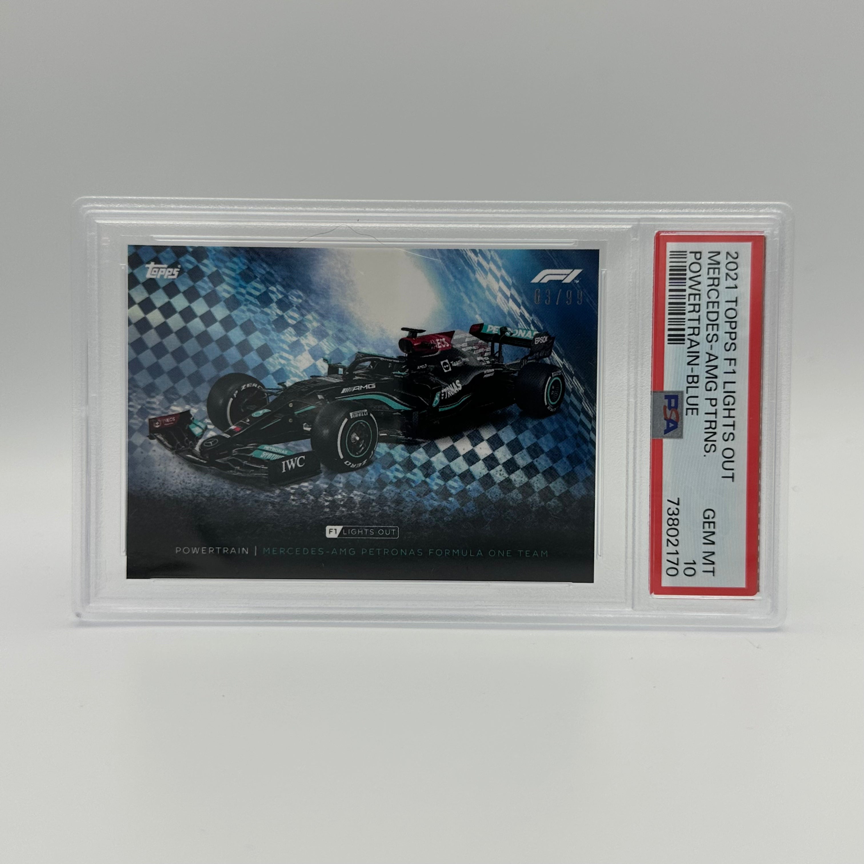 PSA 10 63/99 Mercedes AMG Petronas F1 Team Powertrain Blue - Rare F1 Collectible for Display & Racing Memorabilia Enthusiasts